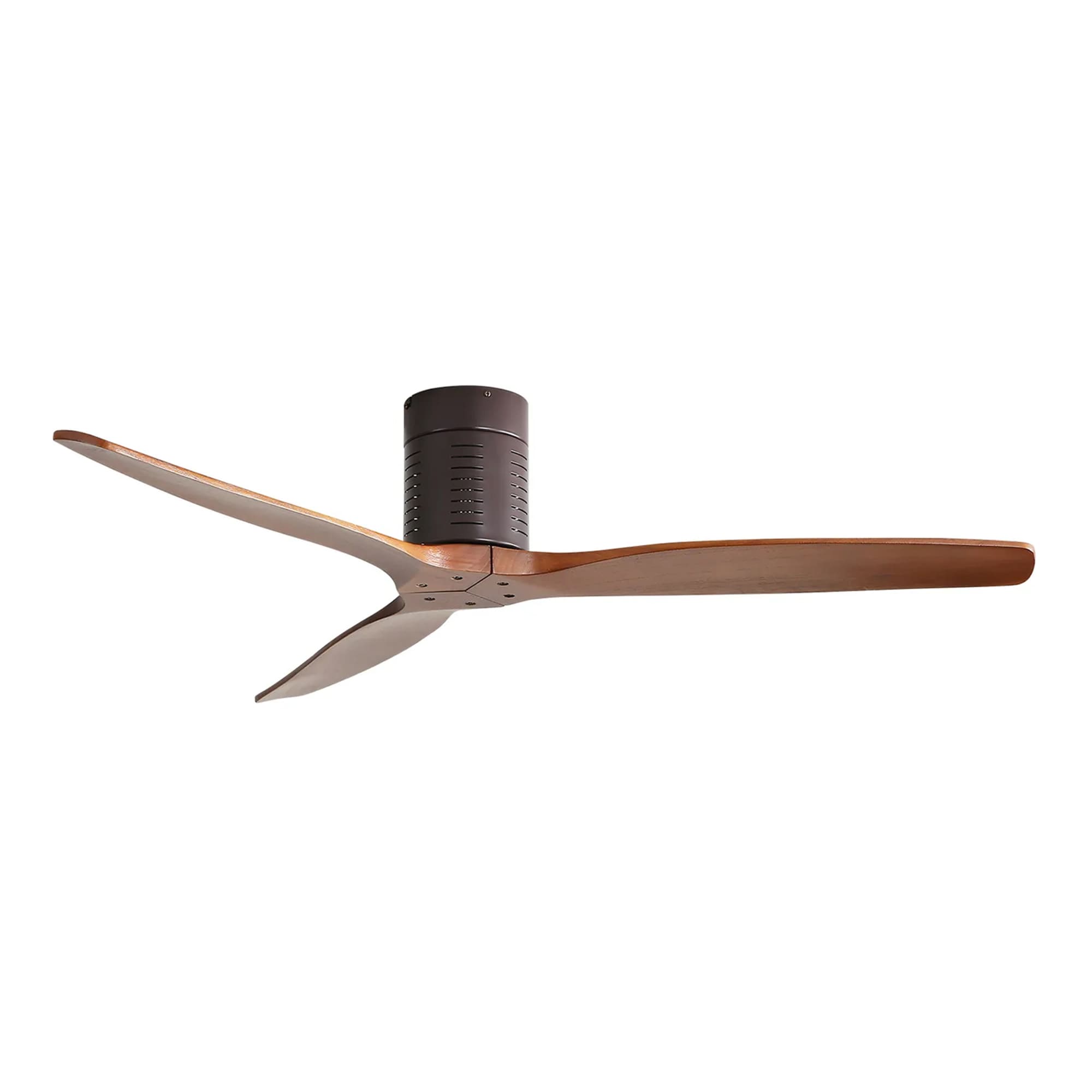 SINOFURN 52-in Black + Brown with Wood Blades Flush Mount Ceiling Fan Without Light and Remote Control Included 3 -Blade