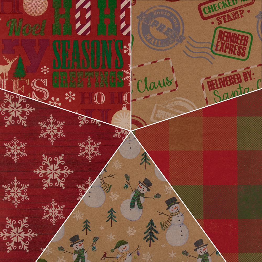 JAM Paper Christmas Kraft Wrapping Paper 125 Sq. Ft Total Kraft Christmas  Set 165K5KRCHR 