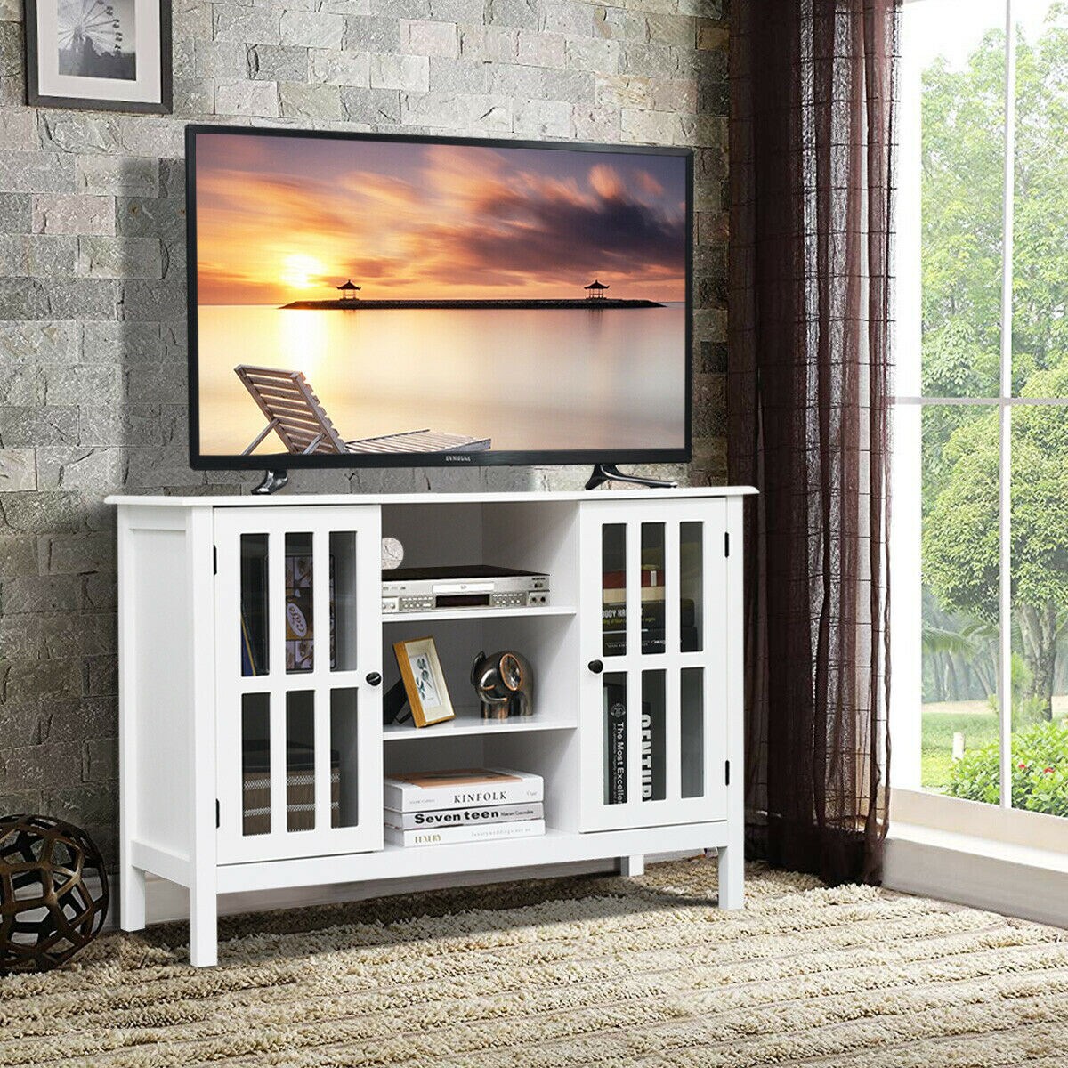 Clihome Modern/Contemporary White TV Cabinet (Accommodates TVs up to 40-in)
