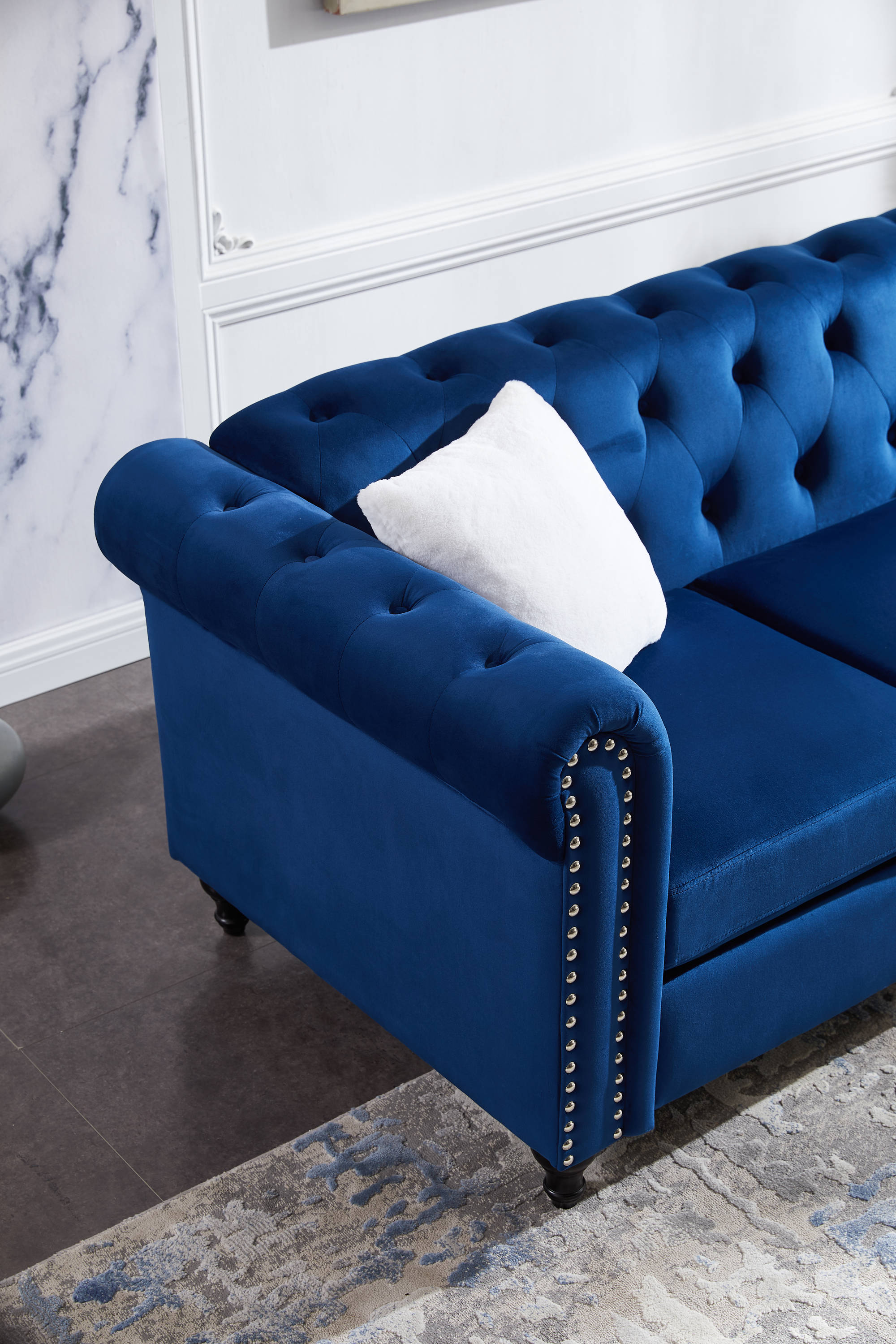 Clihome Loveseat Modern Blue Velvet Loveseat in the Couches, Sofas ...