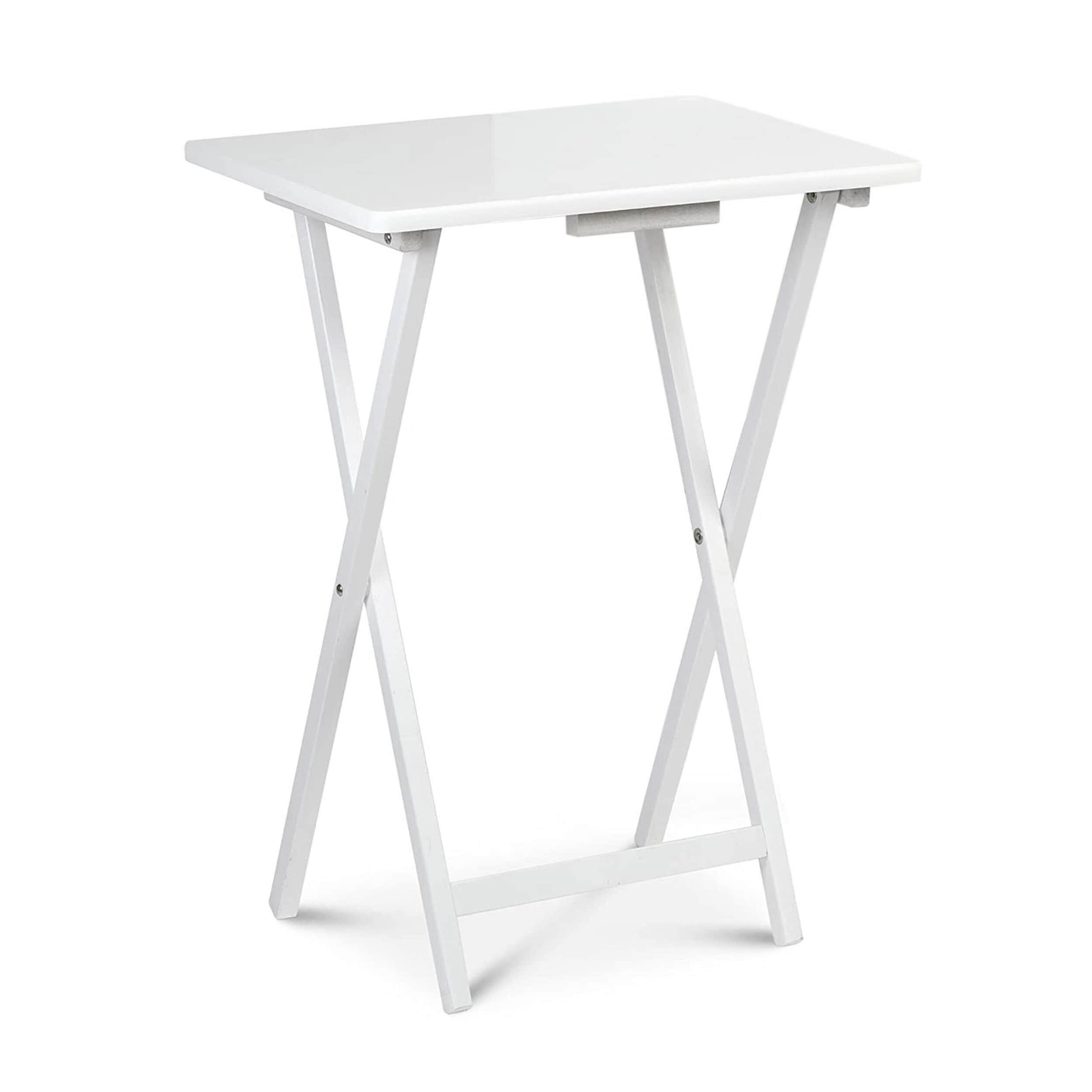 Compact White Solid Rubberwood Folding TV Tray Tables, 2-Piece Set