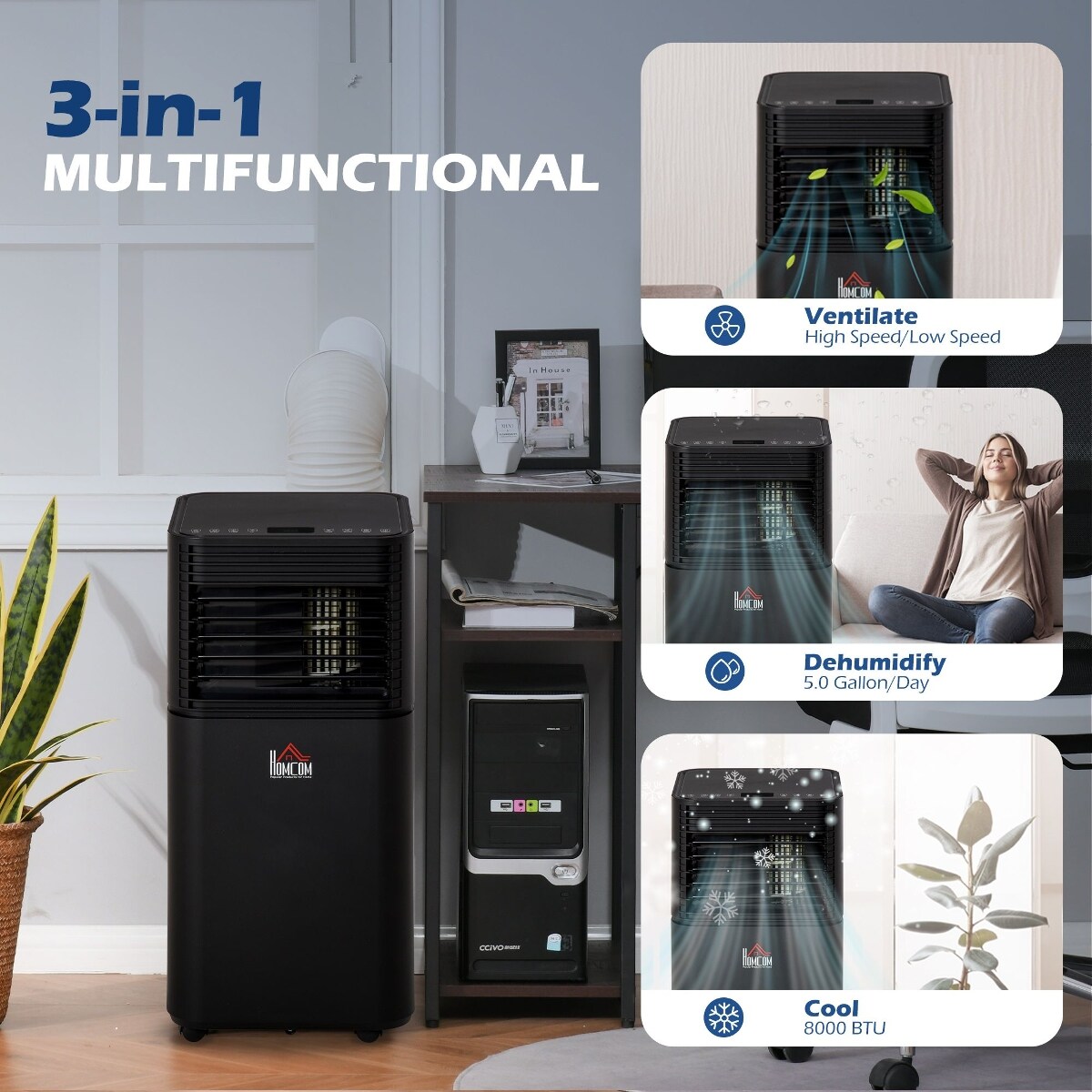 Ropilly  Portable Air Conditioner 8000 BTU Compact Air Conditioner with Remote Dehumidifier and Fan Black Sansujyuku sansujyuku.com