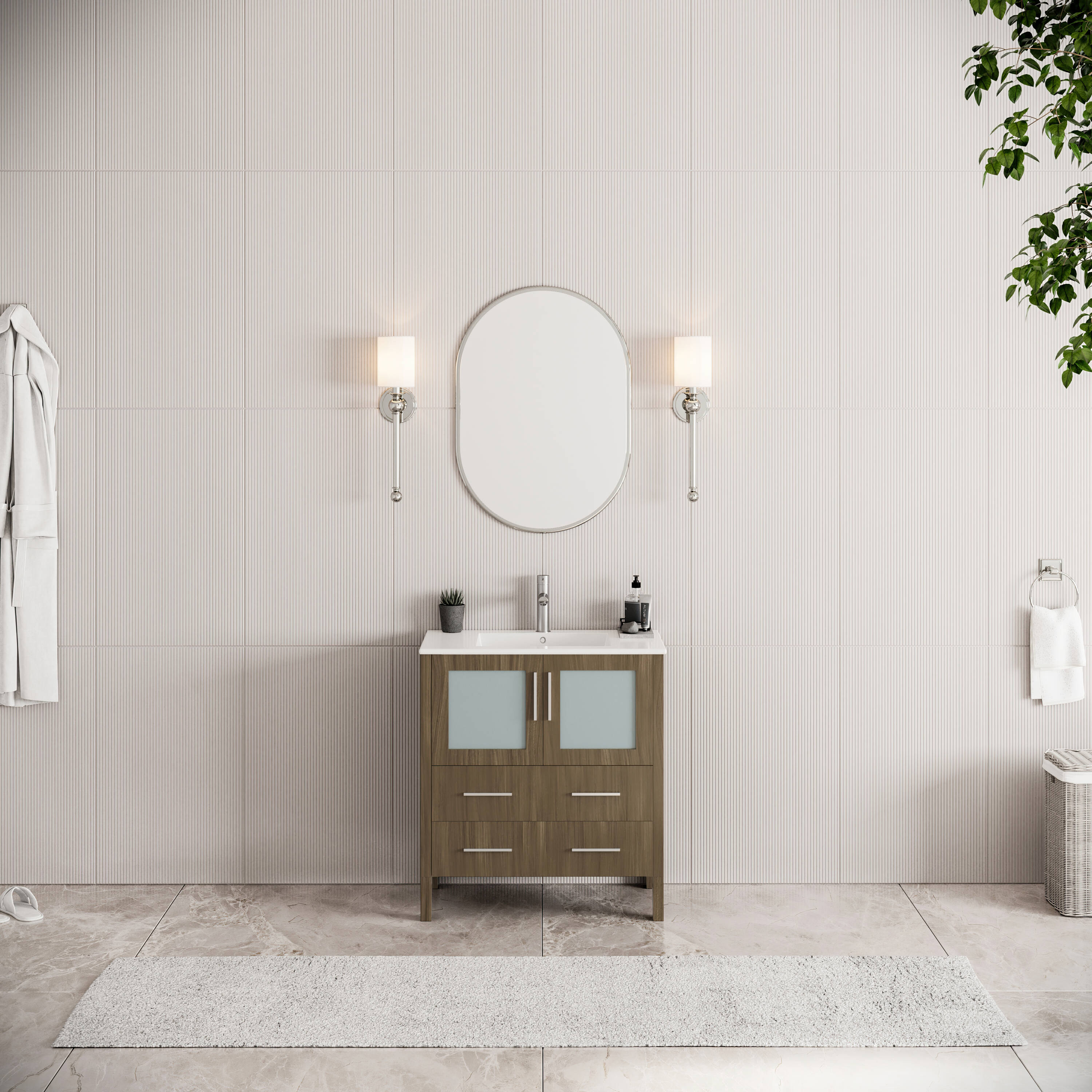 Fresca FCB6230GO-I Torino 30-in Gray Oak Single sink Bathroom Vanity with White Ceramic Top