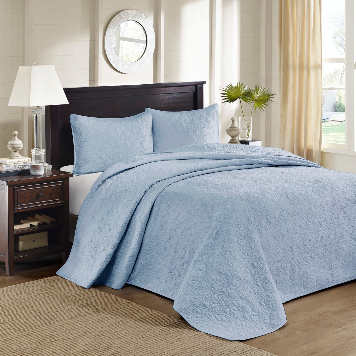 LUXEYARD Reversible Bedspread Set Blue King