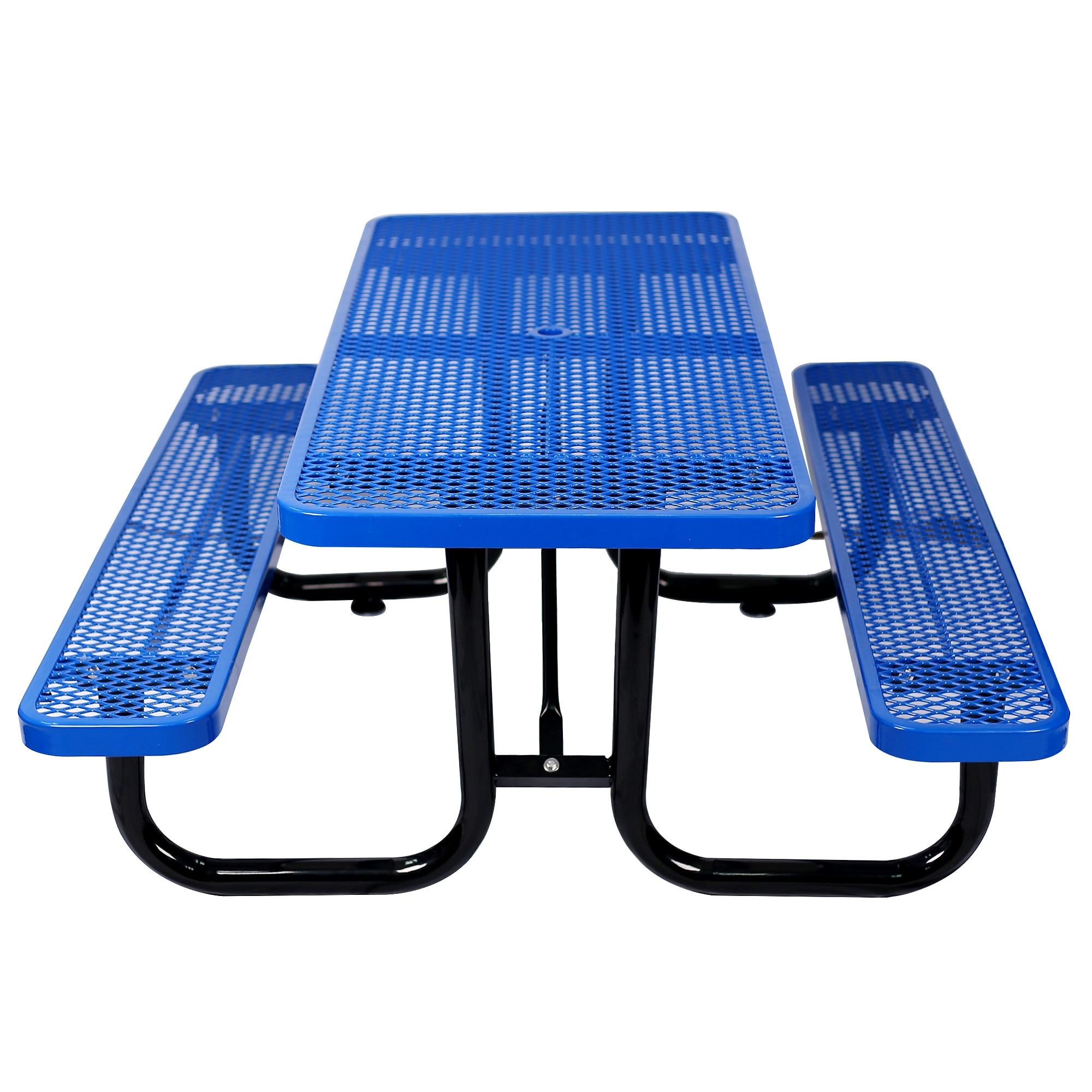 Tatayosi JLS00017 6 ft Blue Rectangular Outdoor Steel Picnic Table with umbrella pole