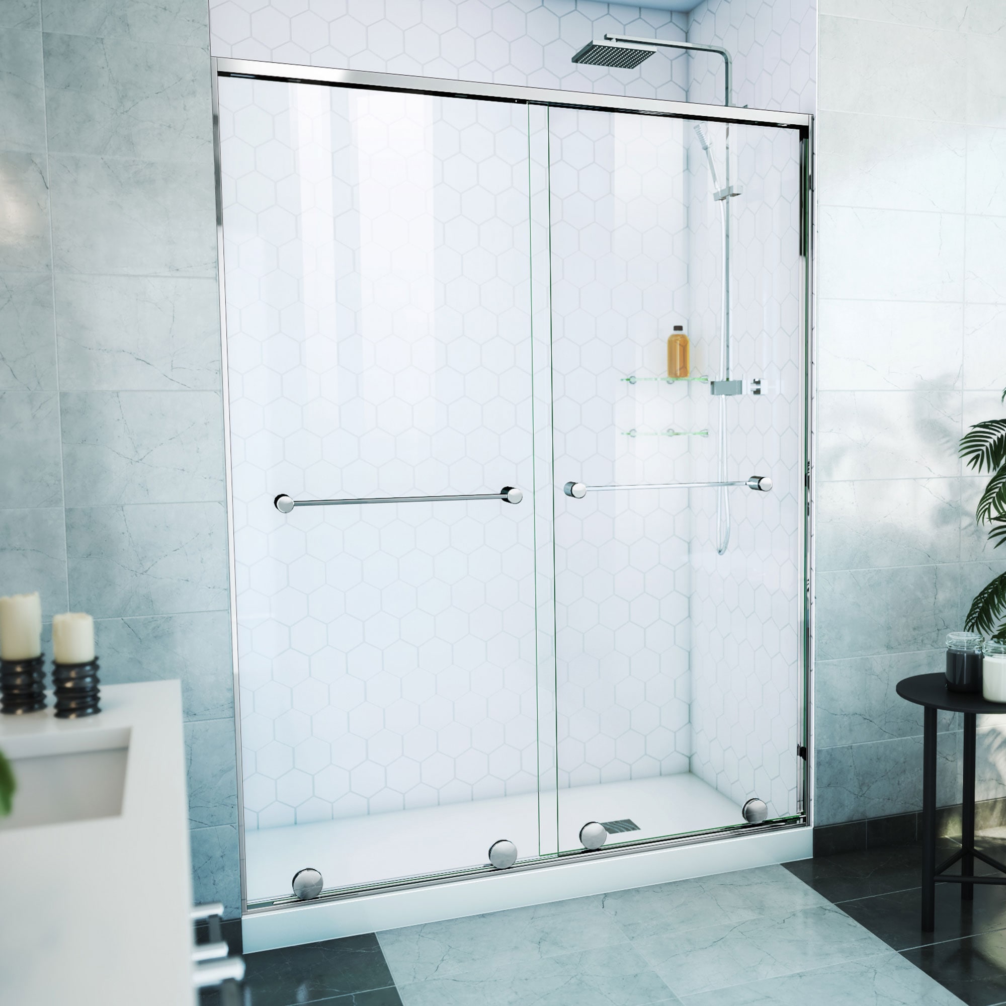 DreamLine SDHA60W760VXX01 Harmony Chrome 56-in to 60-in W x 76-in H Semi-frameless Bypass Sliding Shower door 3/8-in Thick Clear Glass