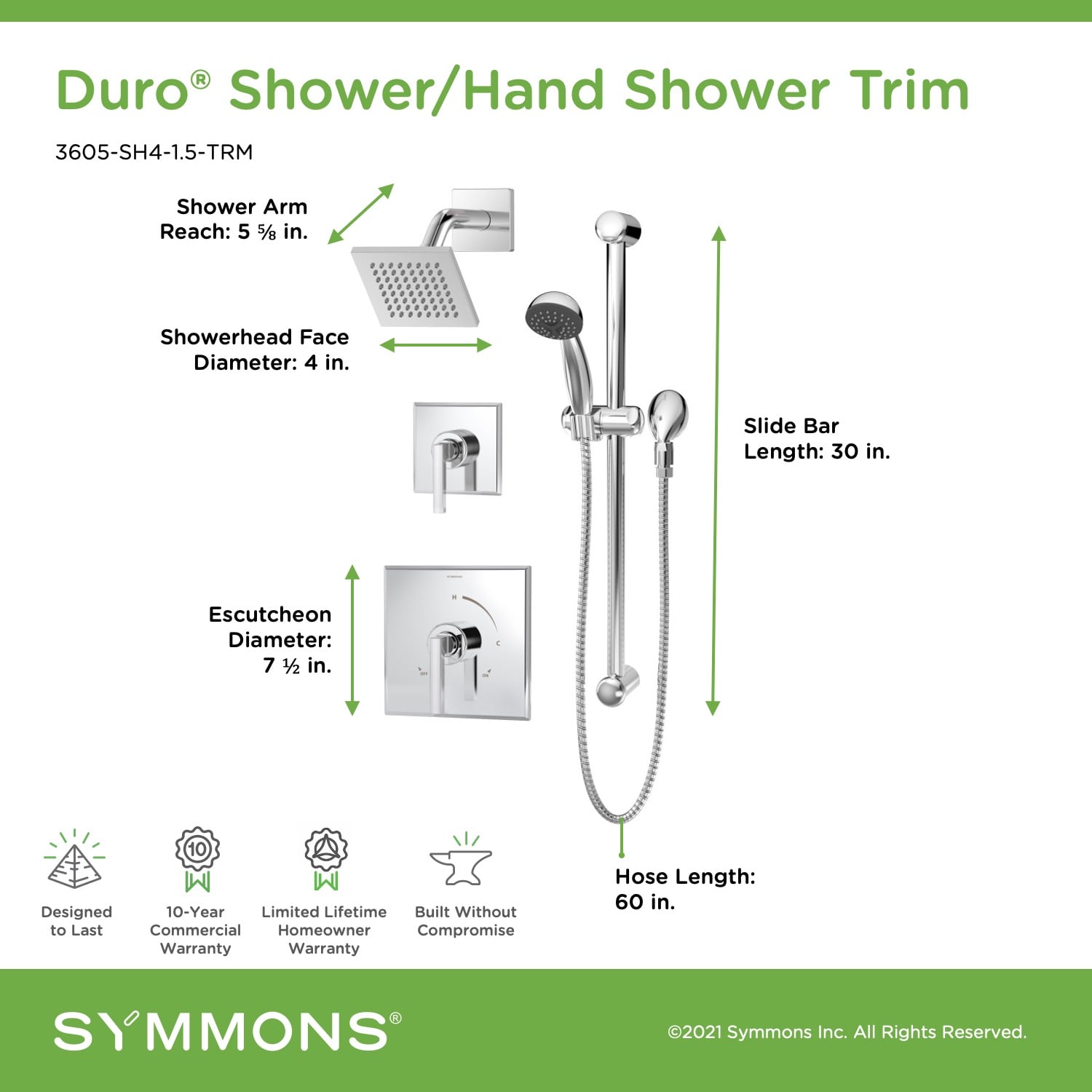 Symmons 3605-SH4-1.5-TRM Tub-Shower-Faucets - View #2