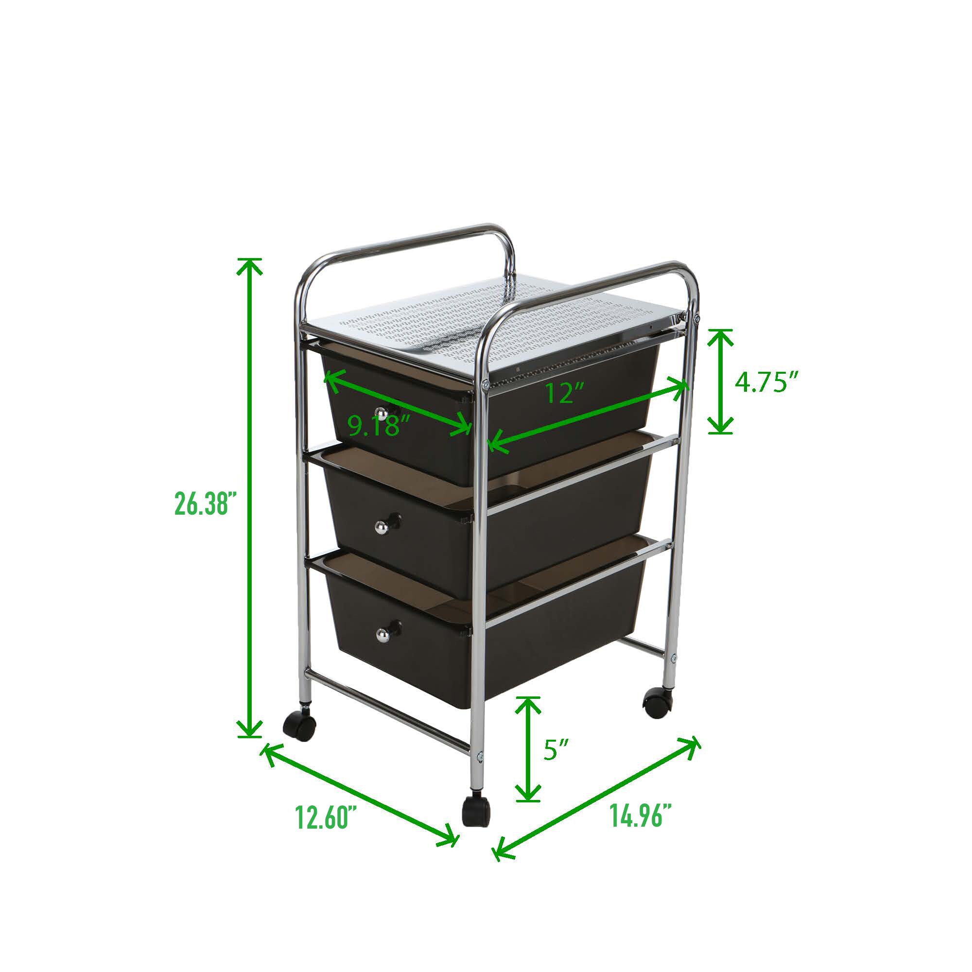 Mind Reader Rolling Storage Cart with 3 Drawers