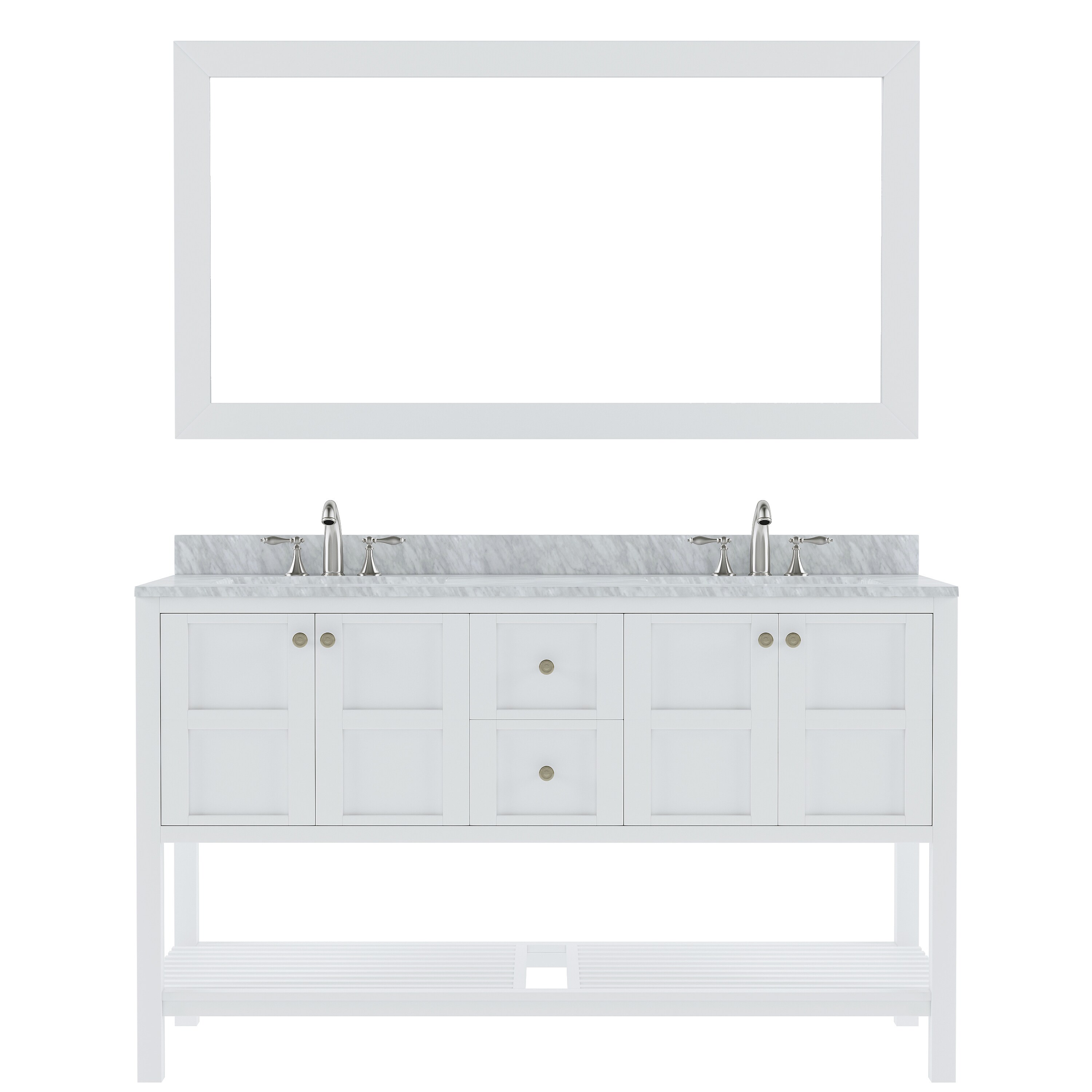 Virtu USA ED-30060-WMSQ-WH-002 Winterfell 60-in White Undermount Double Sink Bathroom Vanity with Italian Carrara White Marble Top (Mirror and Faucet Included)
