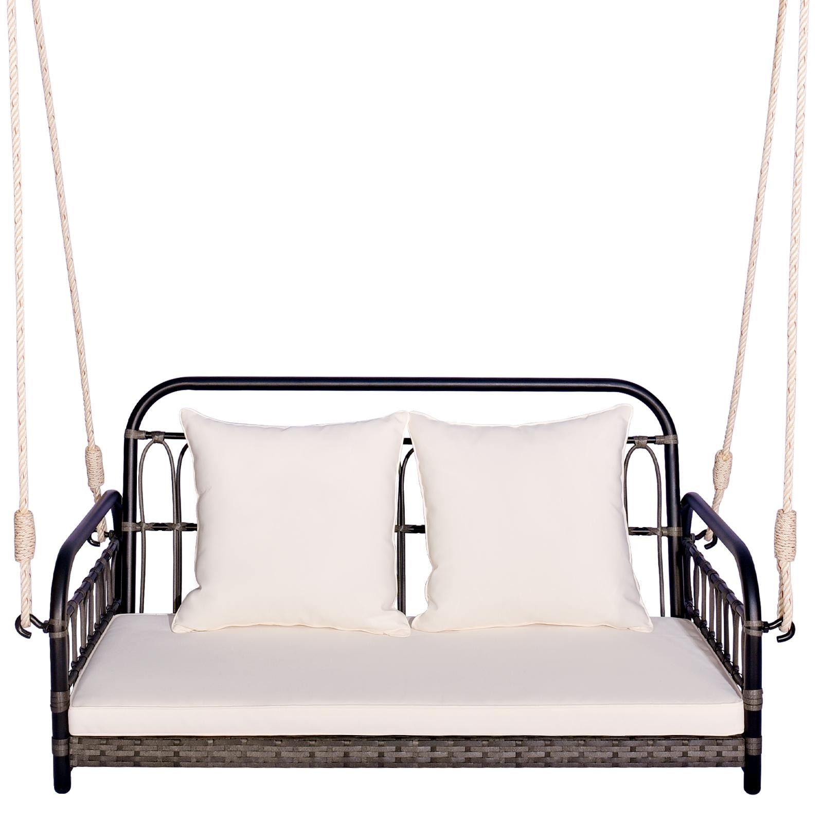 BABOOM BOM-71481WH-CO Outdoor Hanging Chair with Ropes 2 -person Black Steel Outdoor Swing