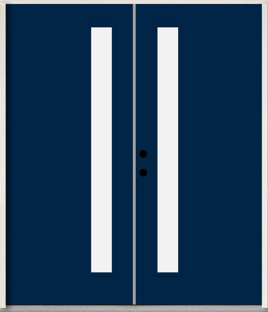 RELIABILT LO1065143 Spotlights 64-in x 80-in x Fiberglass 1/4 lite Right-hand inswing Naval Paint Painted Prehung Double Front Door Insulating core