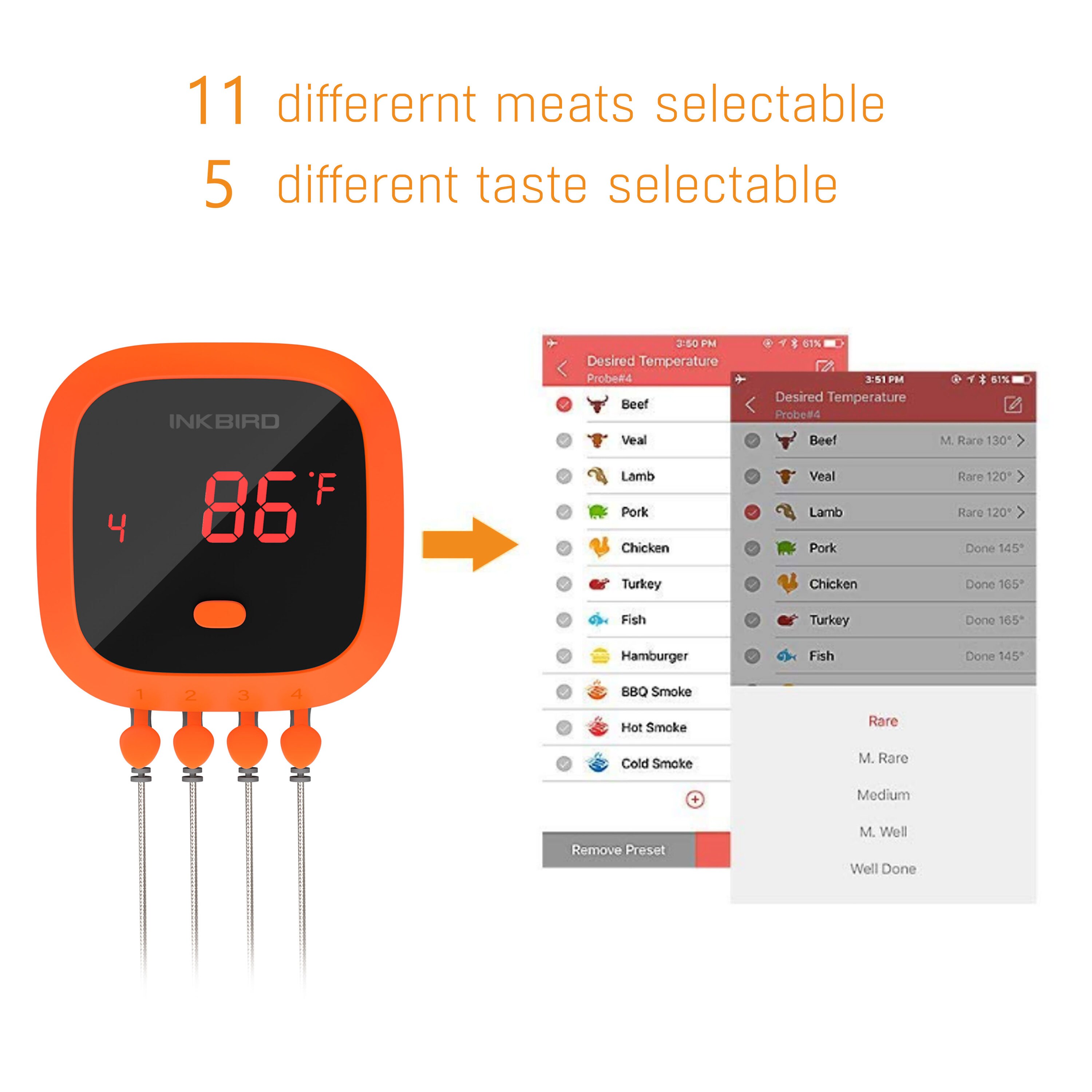 Only Meat/Oven Replacement Probe For Inkbird BBQ-4T Thermometer WIFI APP  Replace