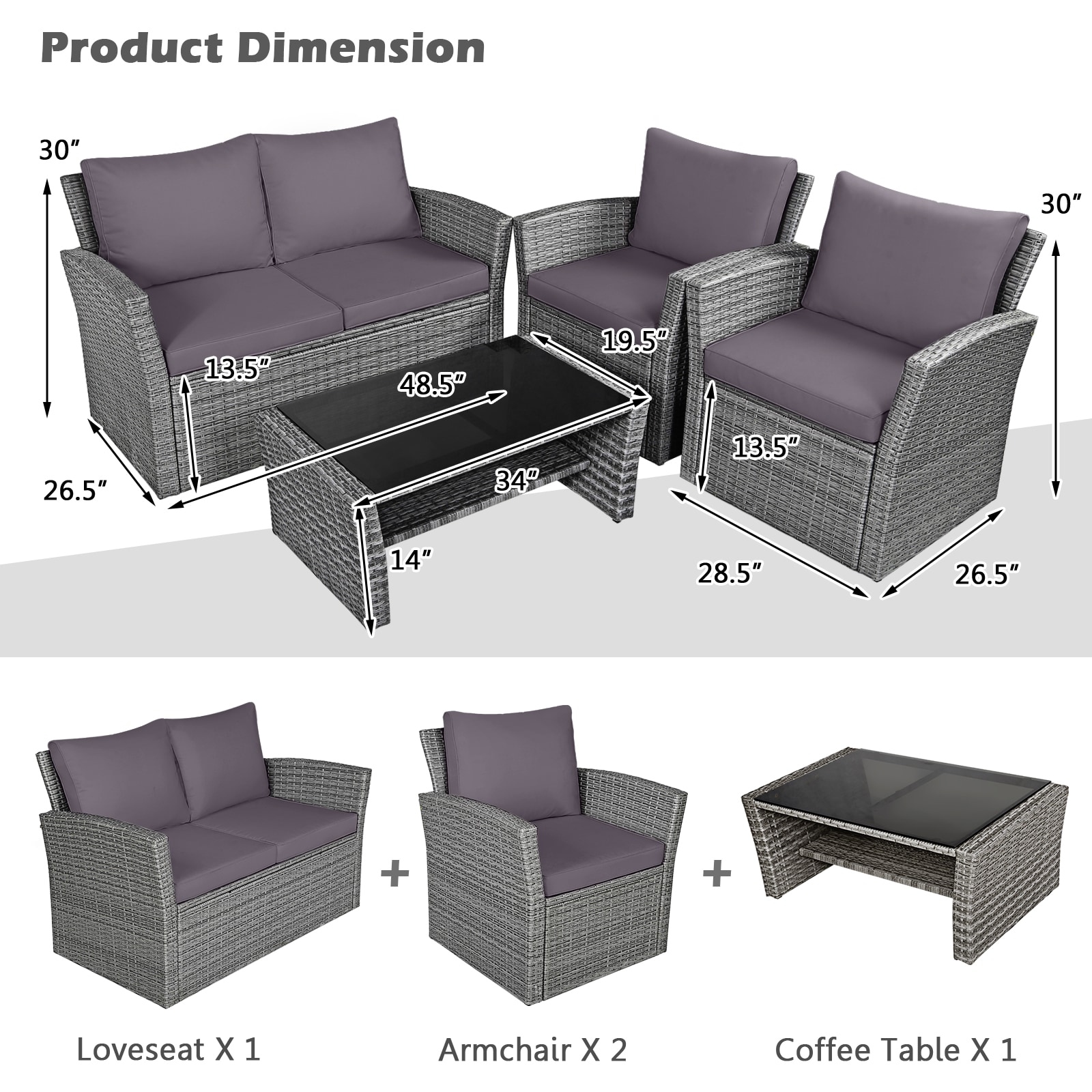 Forclover HBV-841AGR Patio-Conversation-Sets - View #10