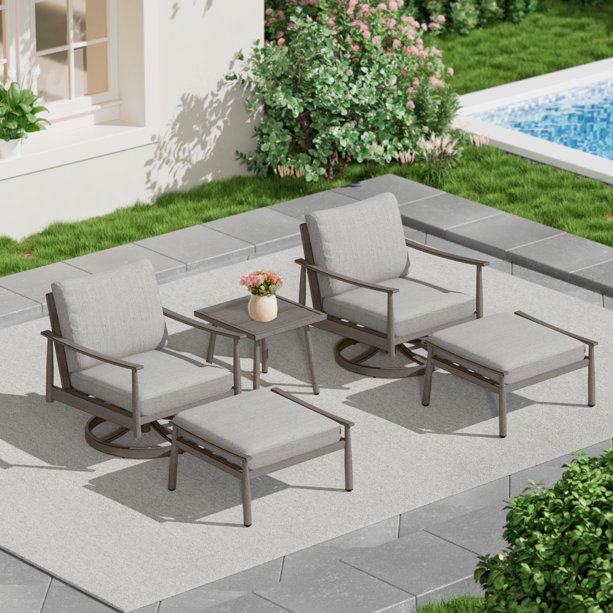  CP-SF5-GG-B2-WL2 5 -Piece Patio Conversation Set with Gray Cushions