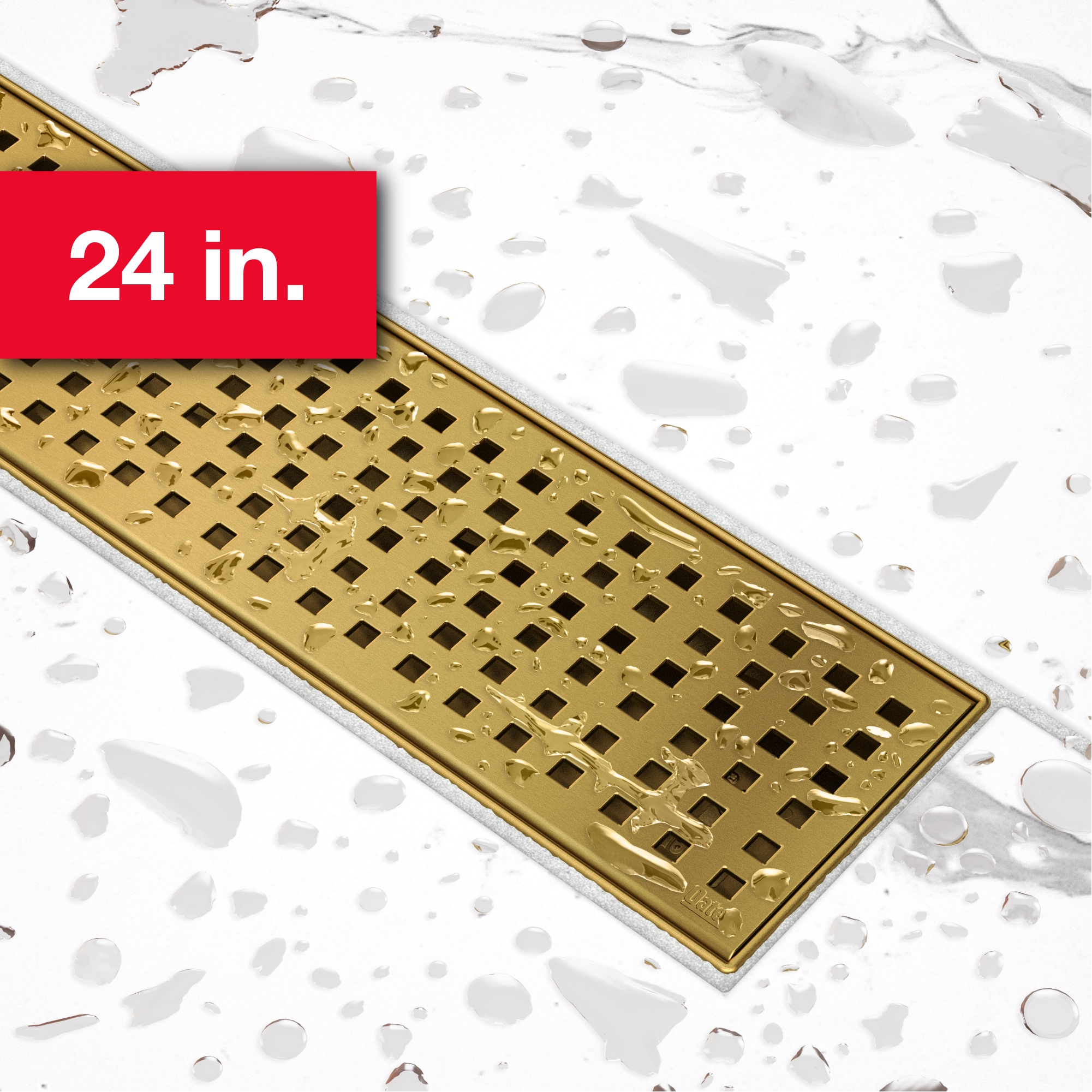Oatey VT32240BG Vivante 24-in Brushed Gold Linear Shower Drain with Square Pattern