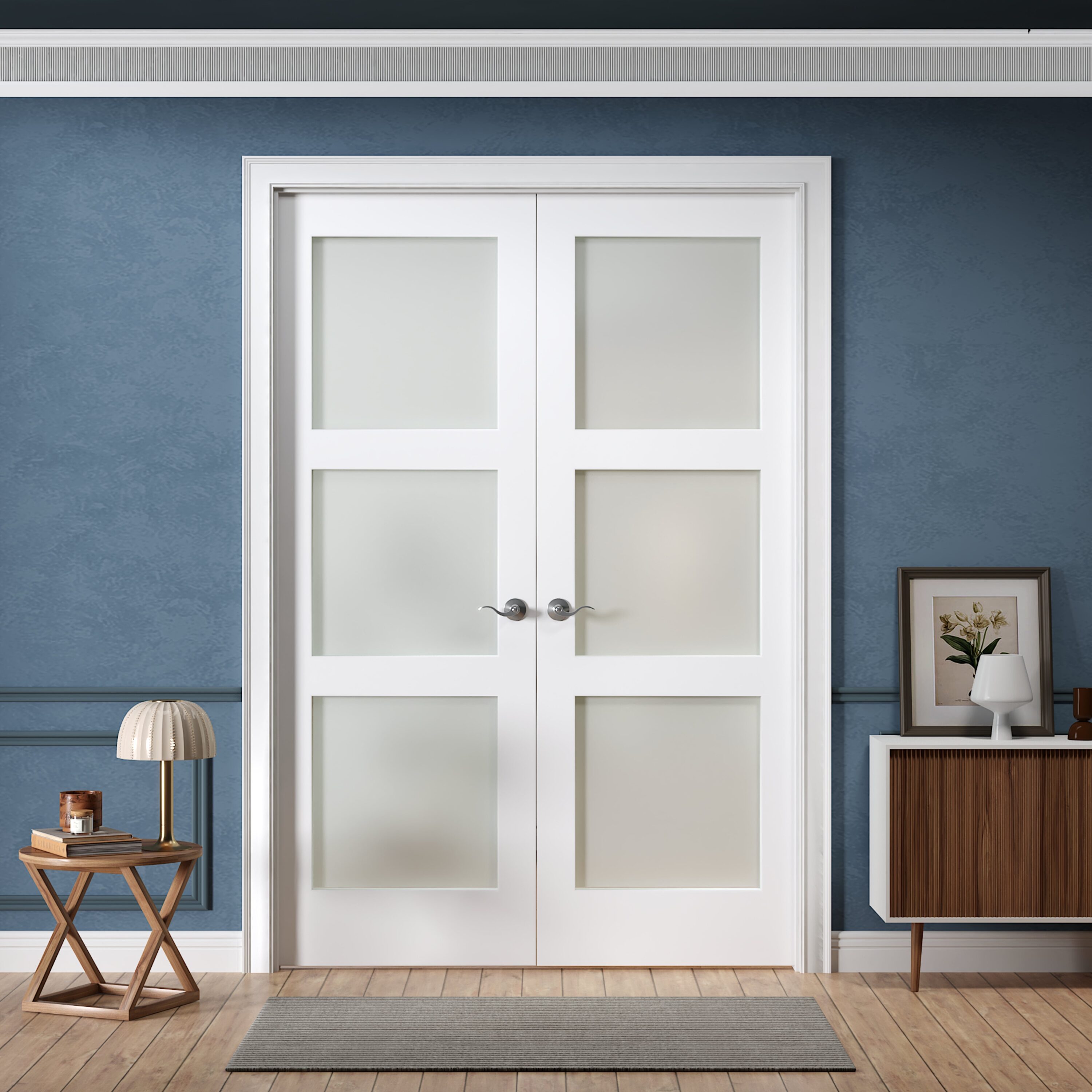 Door Harbor - 48-in x 80-in Interior Double Prehung French Door Right-Hand Pre-Drilled for Hardwa...