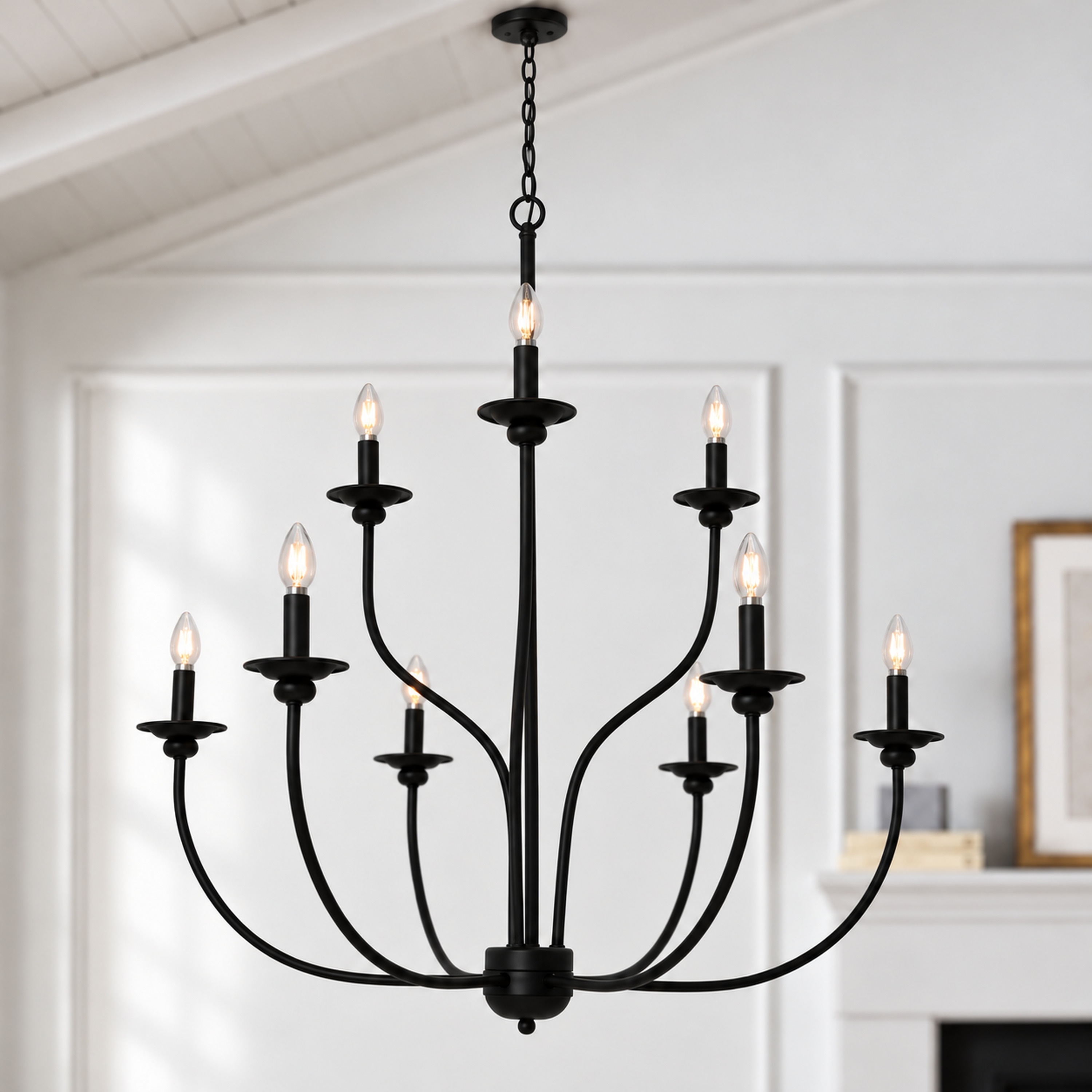 LNC Dockpusarry 39.4 in 9 -Light Matte Black Metal Metal Chandelier