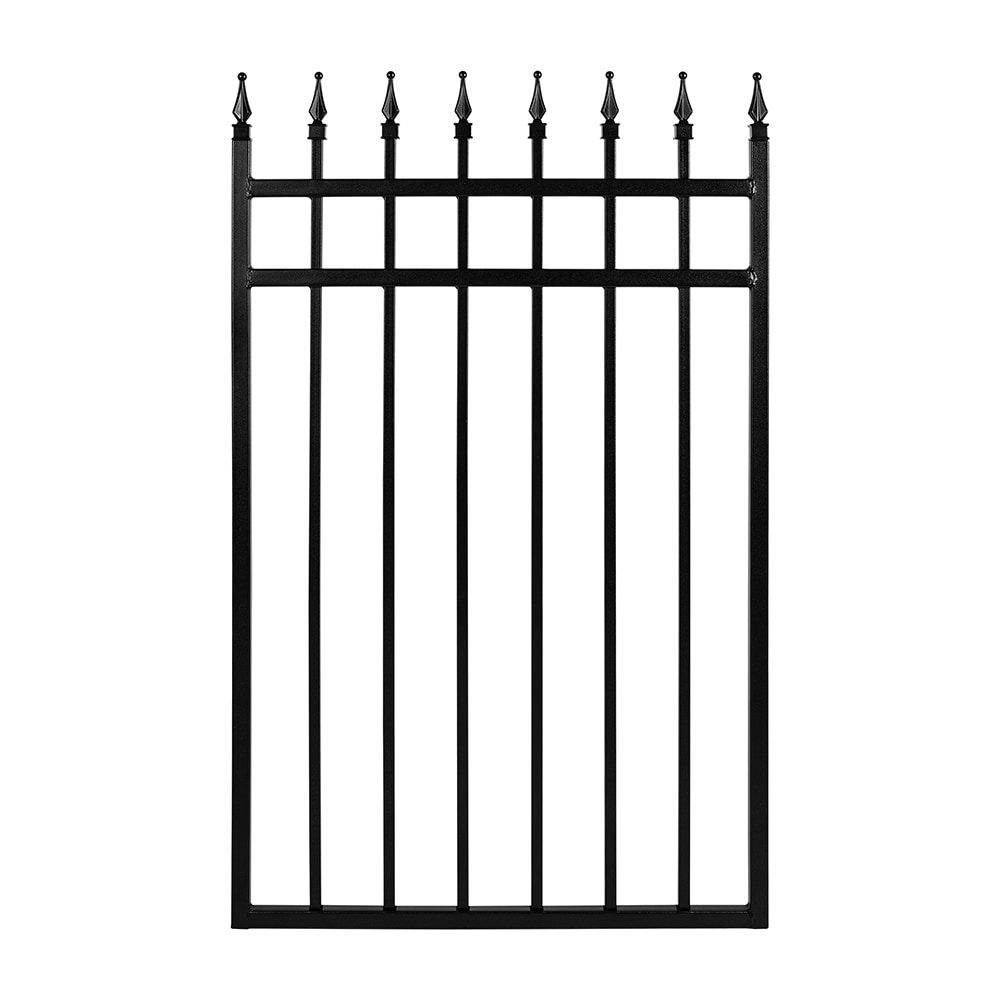 Nuvo Iron ITG03346 Tiger Eye 4-ft H x 3-ft W Textured Black Powder-coated satin finish Galvanized steel Security Anti-sag Spaced picket Fence gate