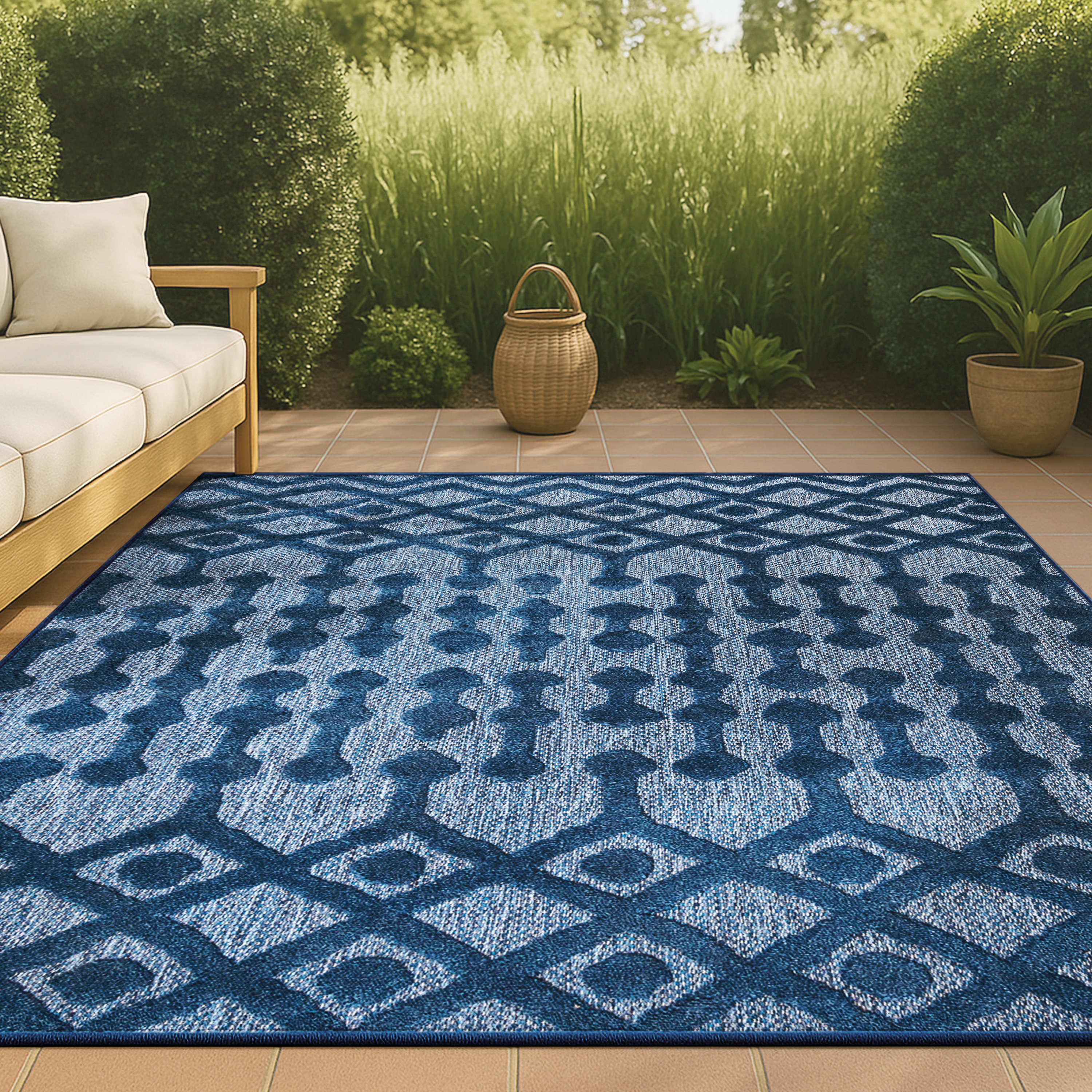 JONATHAN  Y IBZ103B-5 IBIZA Peralta Moroccan Diamond 5 x 8 (ft) Loomed Polypropylene Navy Rectangular Indoor/Outdoor Geometric Bohemian/Eclectic Area rug