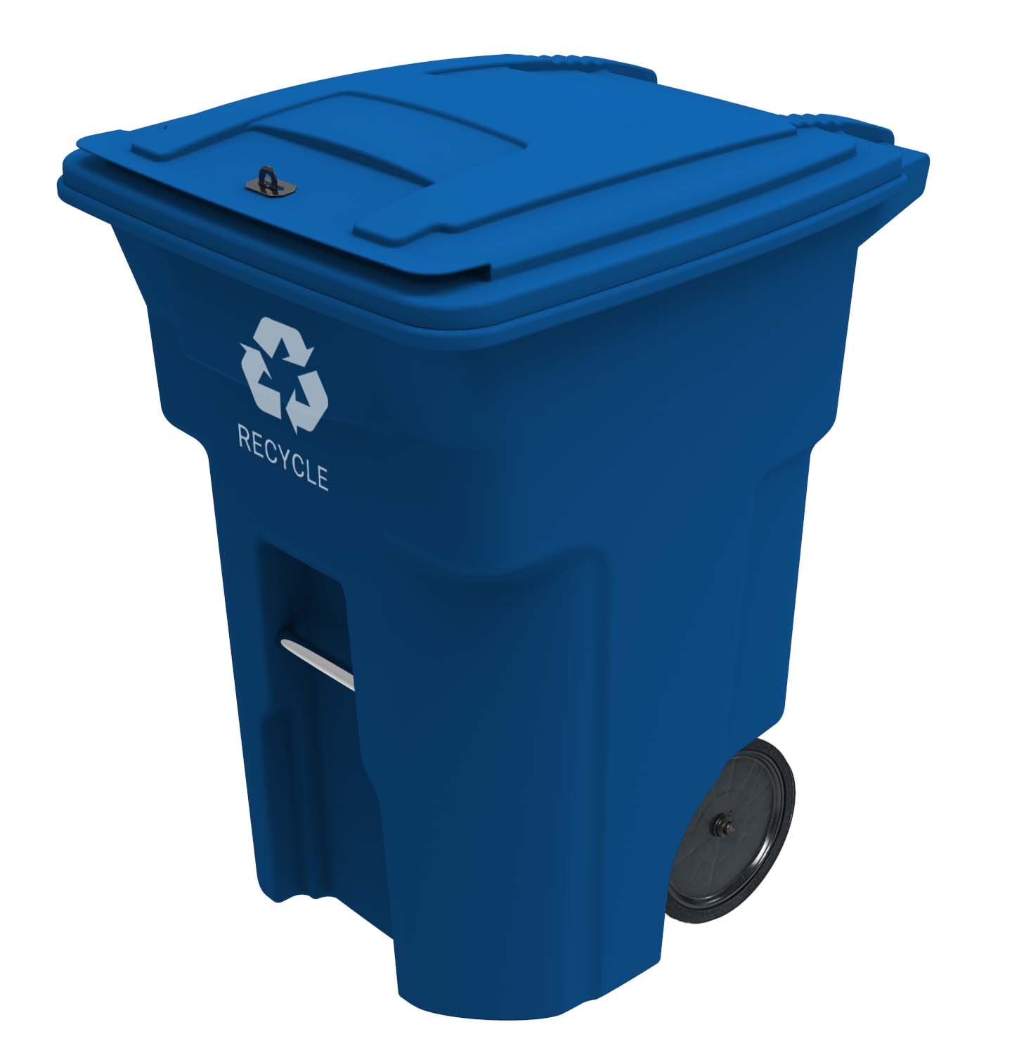 Toter 96-Gallon Blue/Recycle Resin Wheeled Outdoor Hinged Lid Trash Can ...