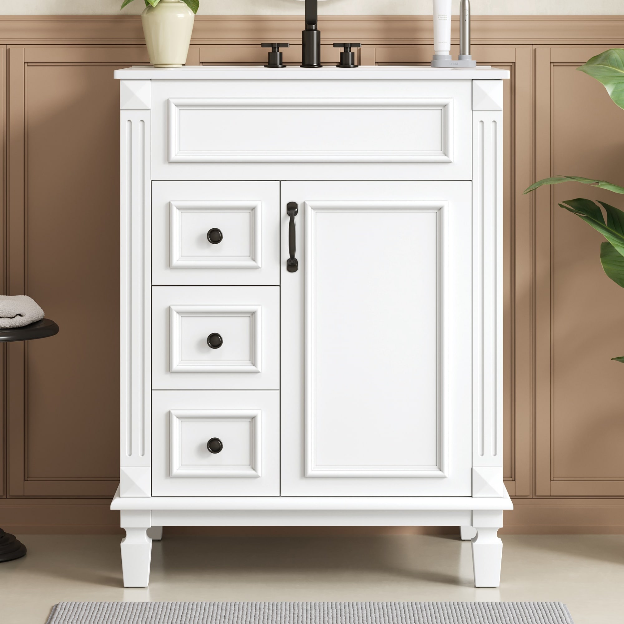 PexFix - 24-in W White Modern Freestanding Bathroom Vanity with Ceramic Sink Storage Cabinet with...