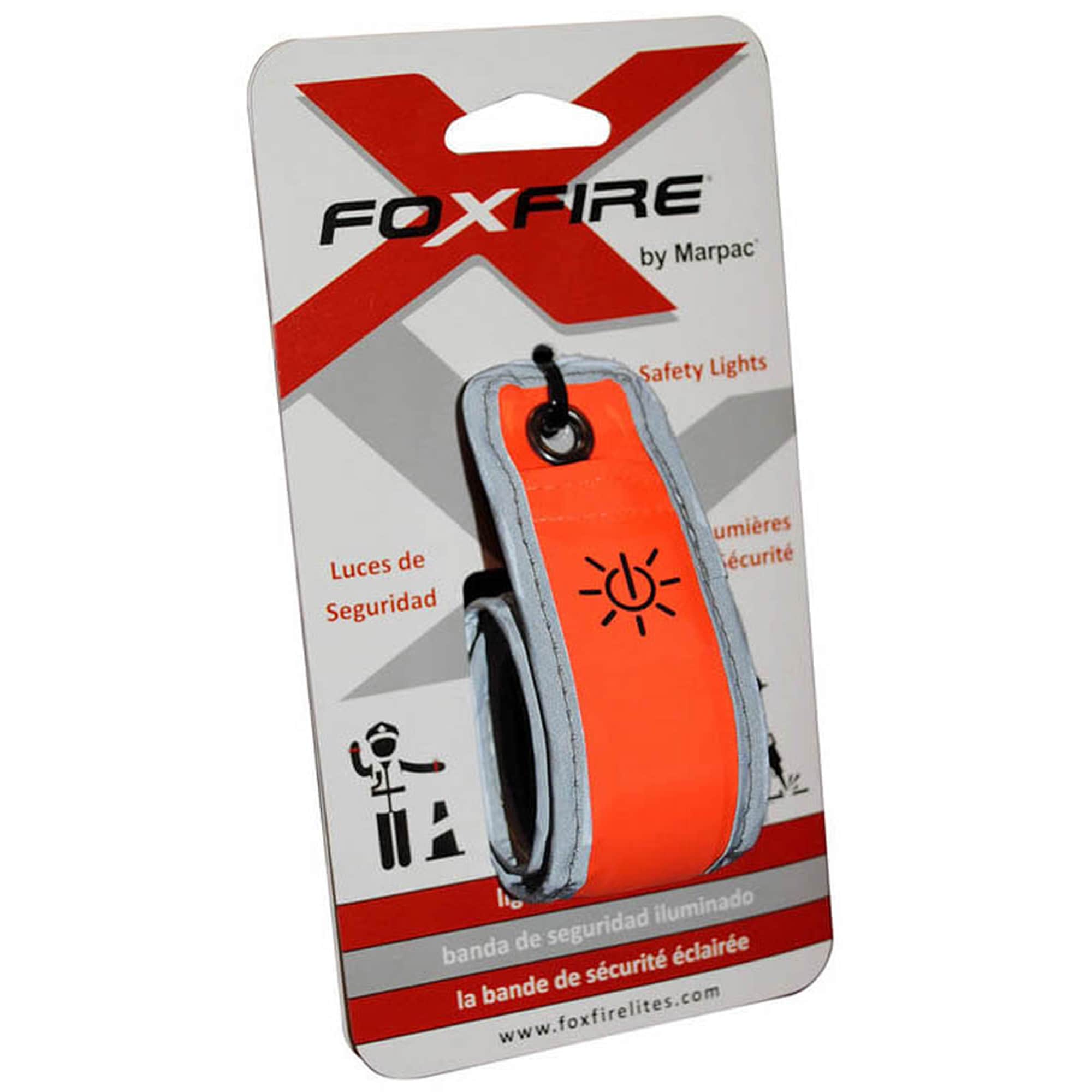 Foxfire Safety 6001751 Strap this highly reflective armband embedded with flashing LEDs to your arm when working in low light environments. Visible for over 1/2 a mile, this light has two flash patterns and a reflective edge banding.
