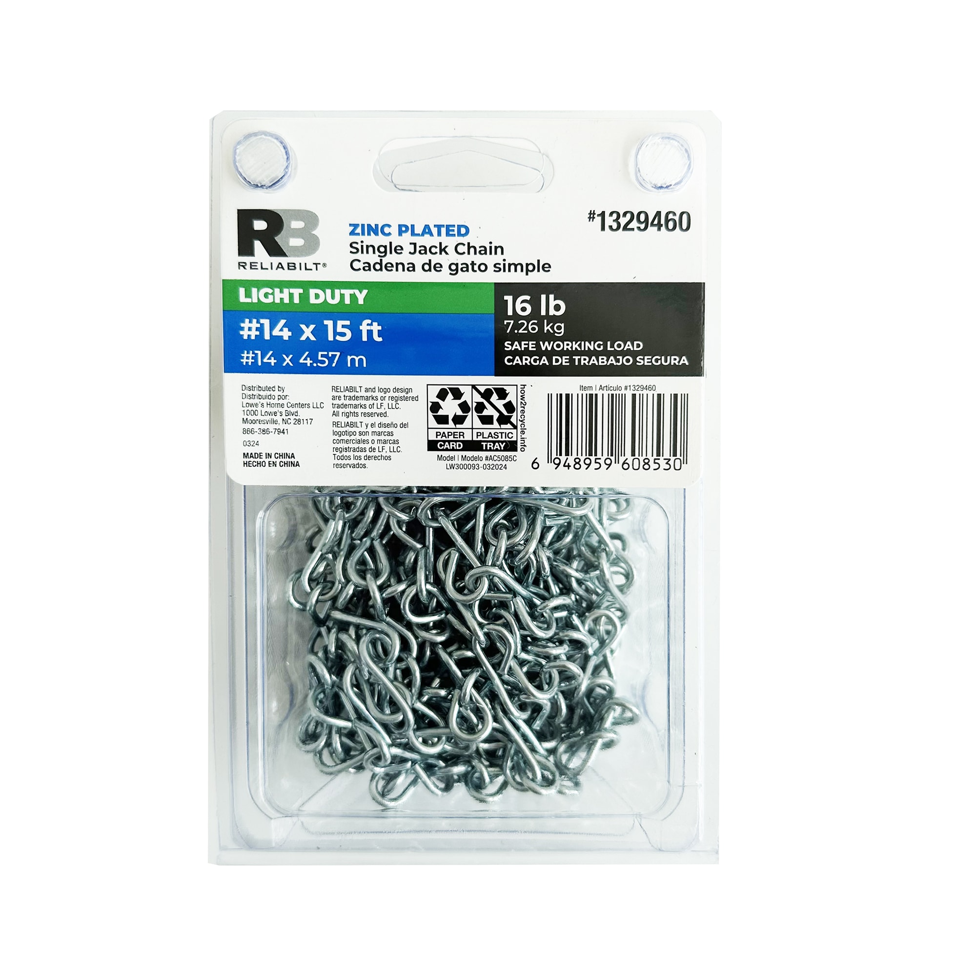 RELIABILT AC5085C #14 x 15.0-ft Weldless Zinc plated Steel Chain