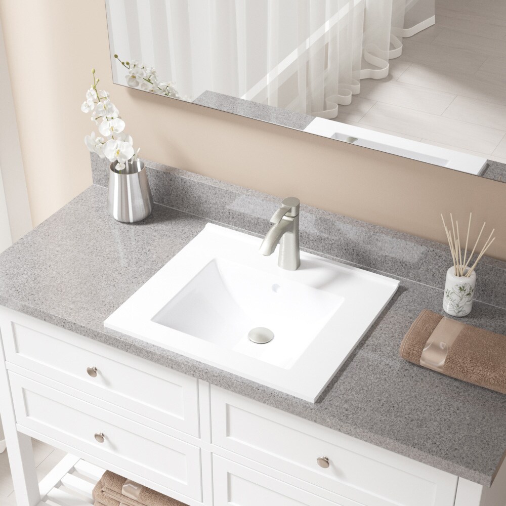 MR Direct V310-W-725-BN Porcelain Vessel Rectangular Traditional White Bathroom Sink with Faucet Included with Drain Included ( 19.88-Inches x 16.75-Inches )
