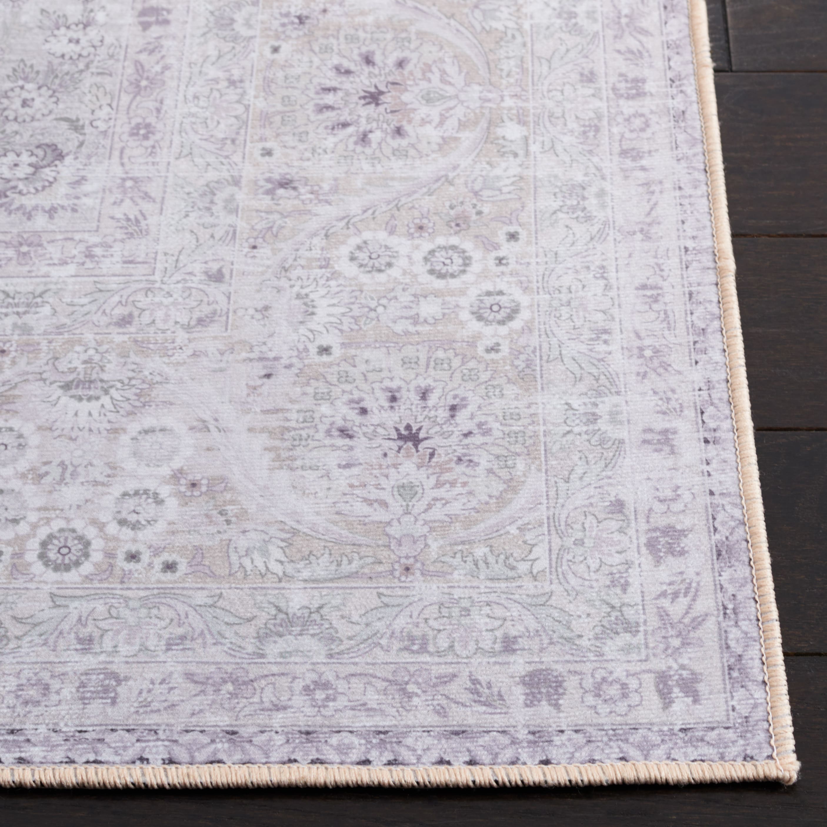 Ivory Rectangular Machine Washable Synthetic Area Rug