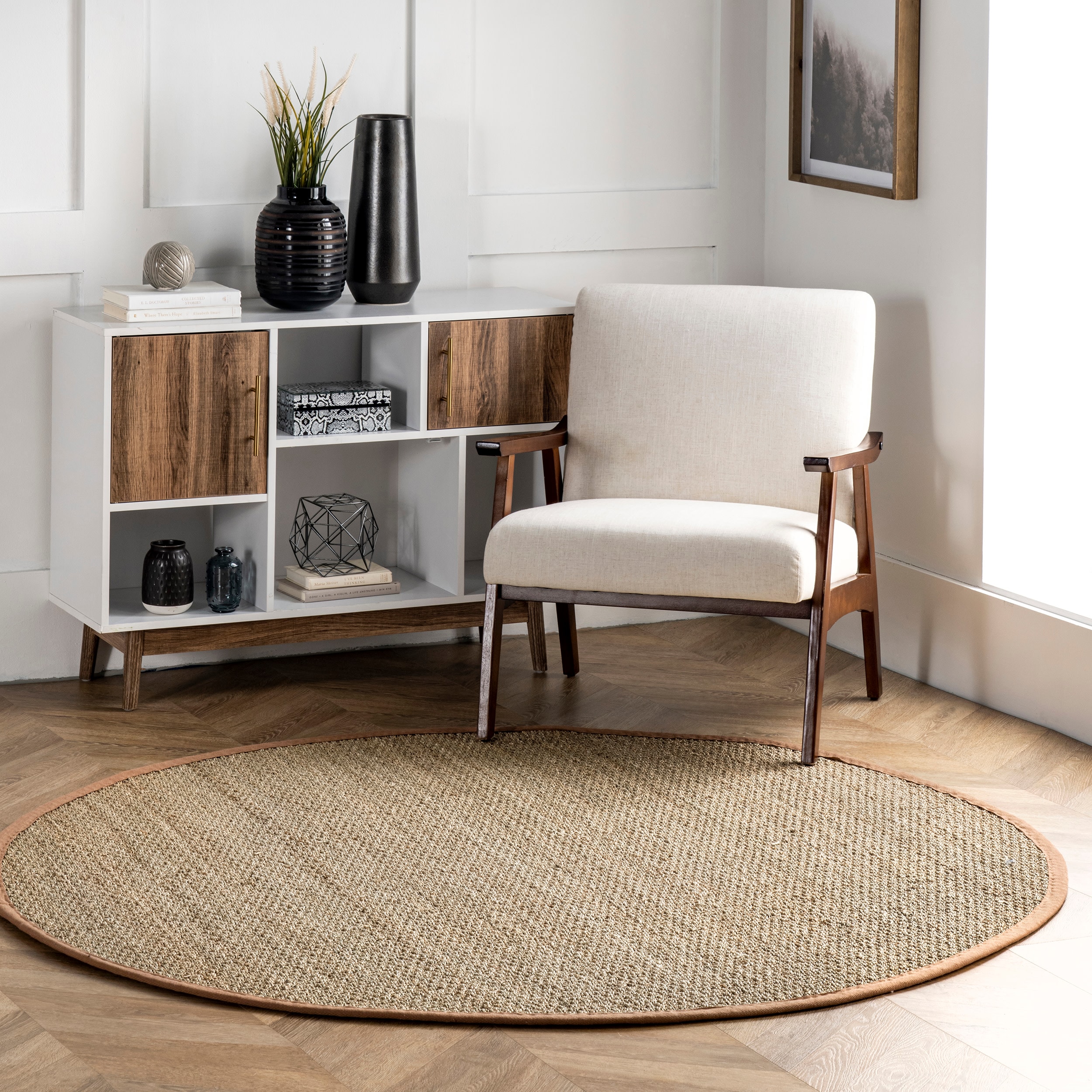 nuLOOM BHSG01E-R808 Elijah 8 x 8 (ft) Loomed Seagrass Brown Round Indoor Solid Area rug