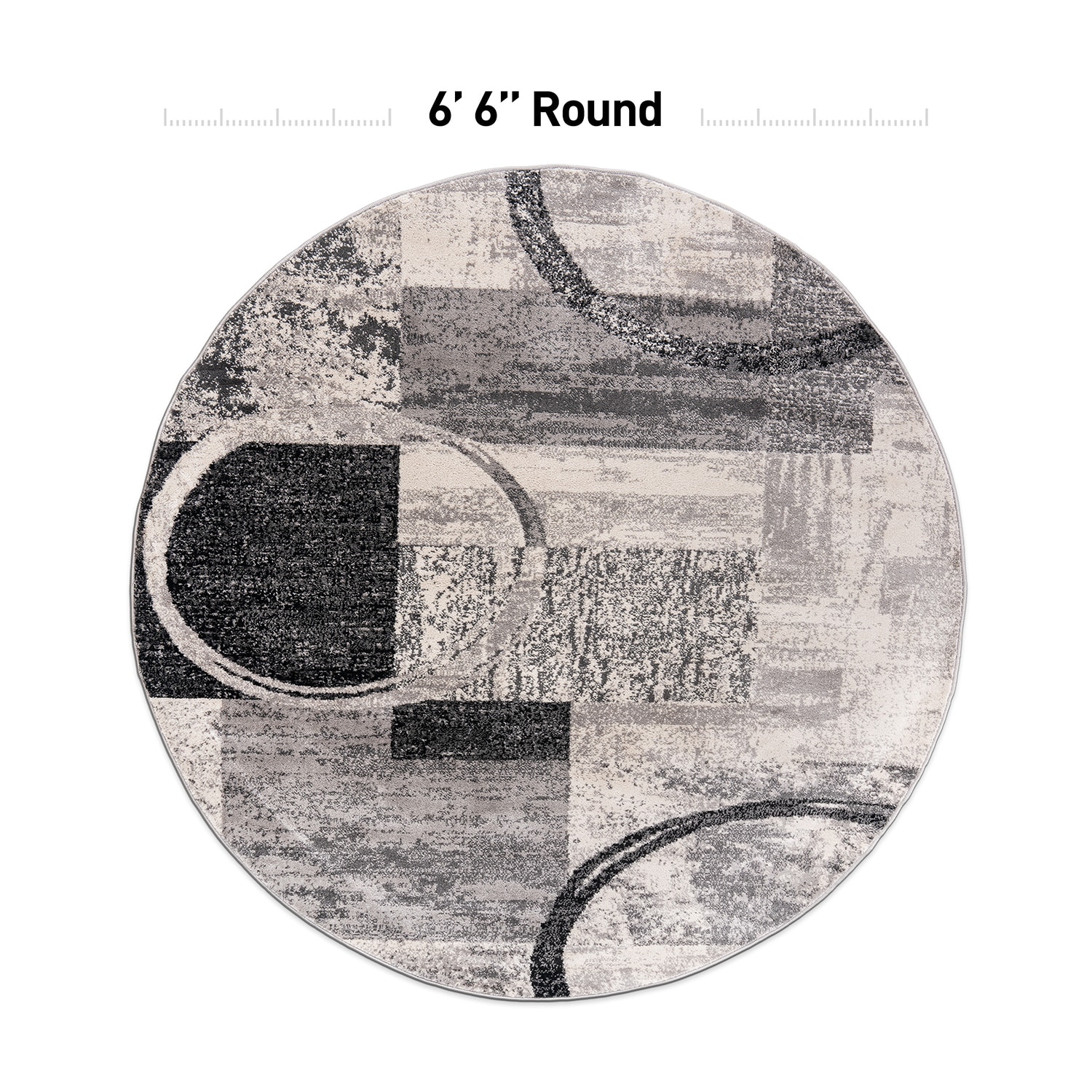 Cream and Gray Abstract Round Synthetic Area Rug