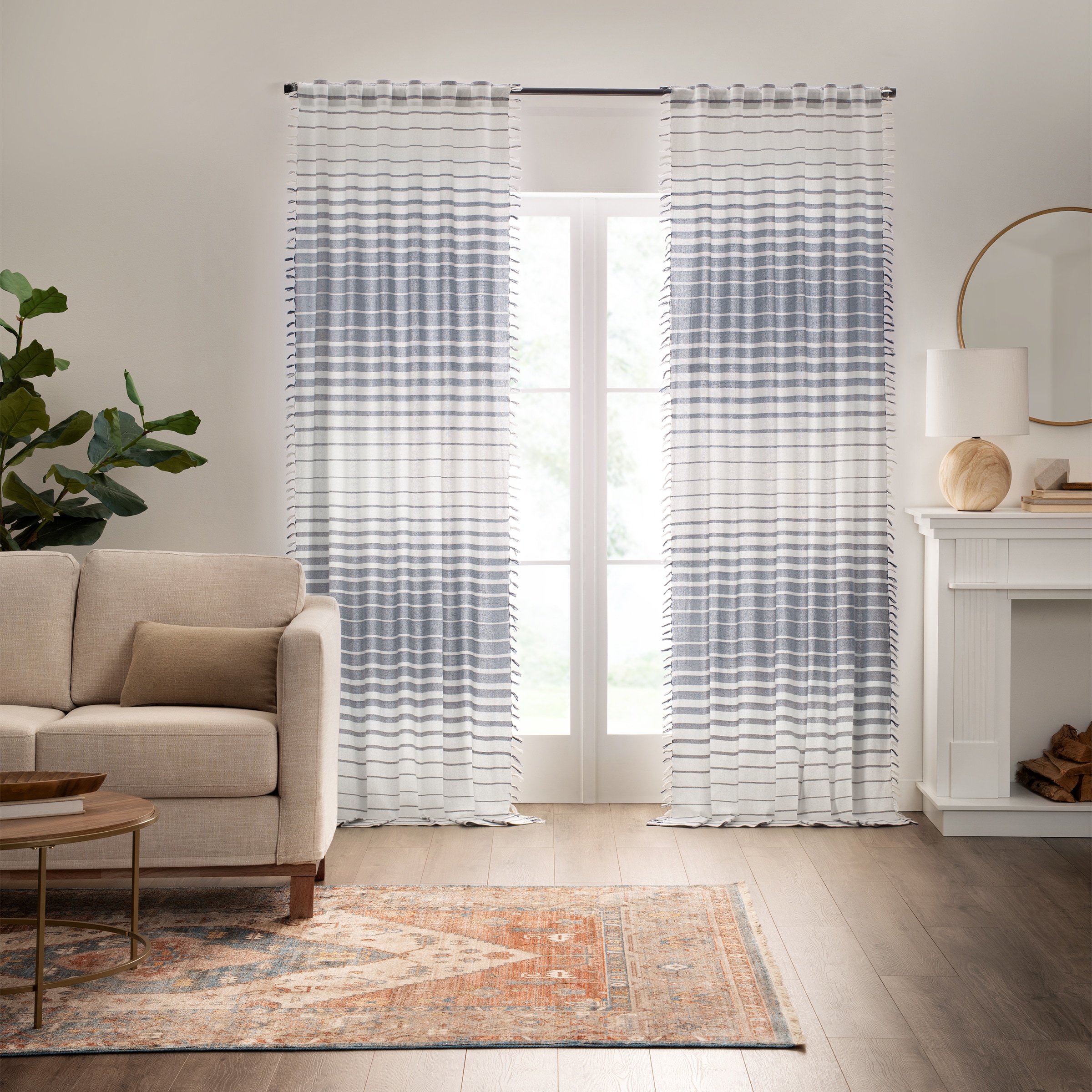 Mercantile 22716801665 95-Inches Navy Light filtering Standard lined Rod pocket Single curtain panel