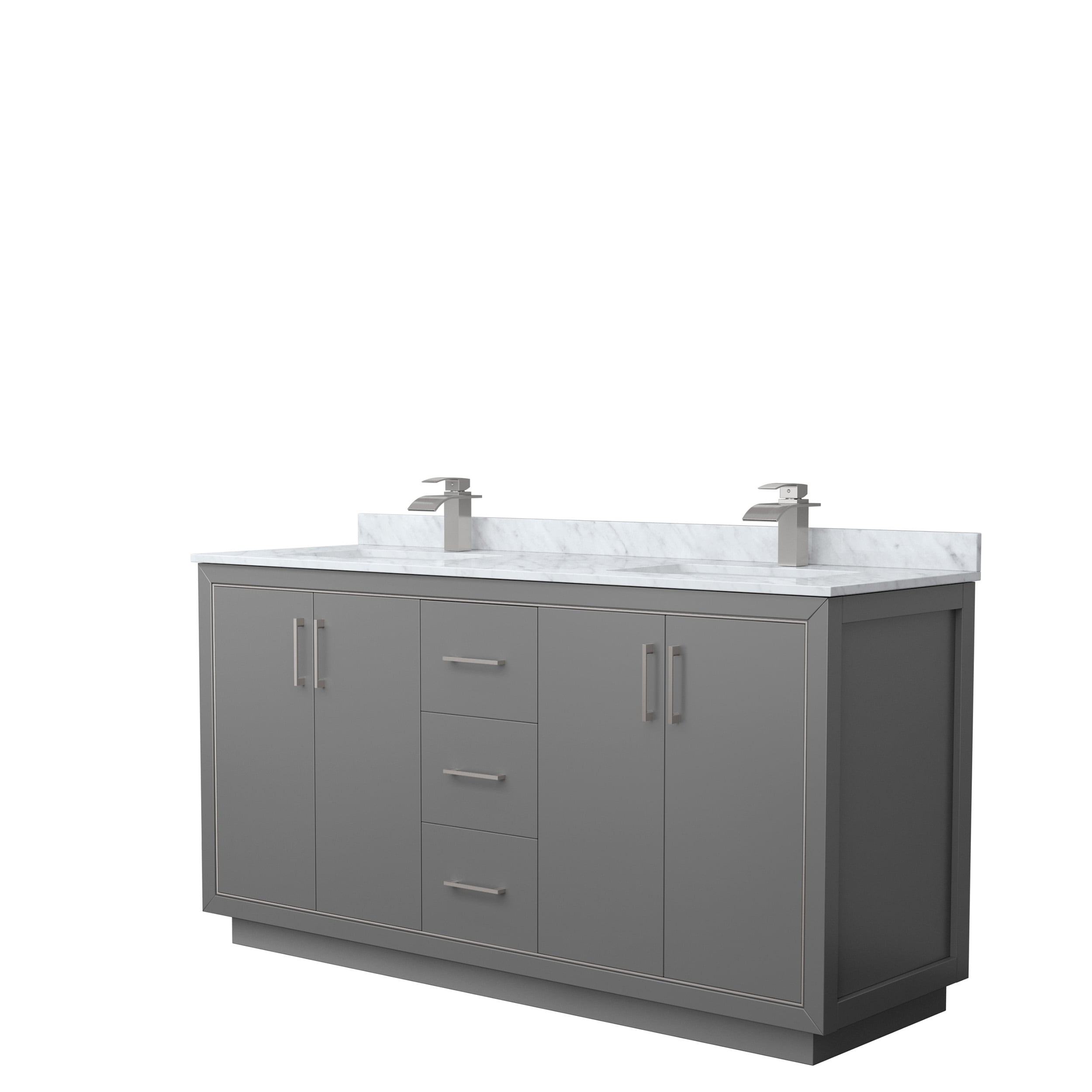 Wyndham Collection WCF111166DKGCMUNSMXX Icon 66-in Dark Gray with Brushed Nickel Trim Undermount Double Sink Bathroom Vanity with White Carrara Marble Natural Marble Top