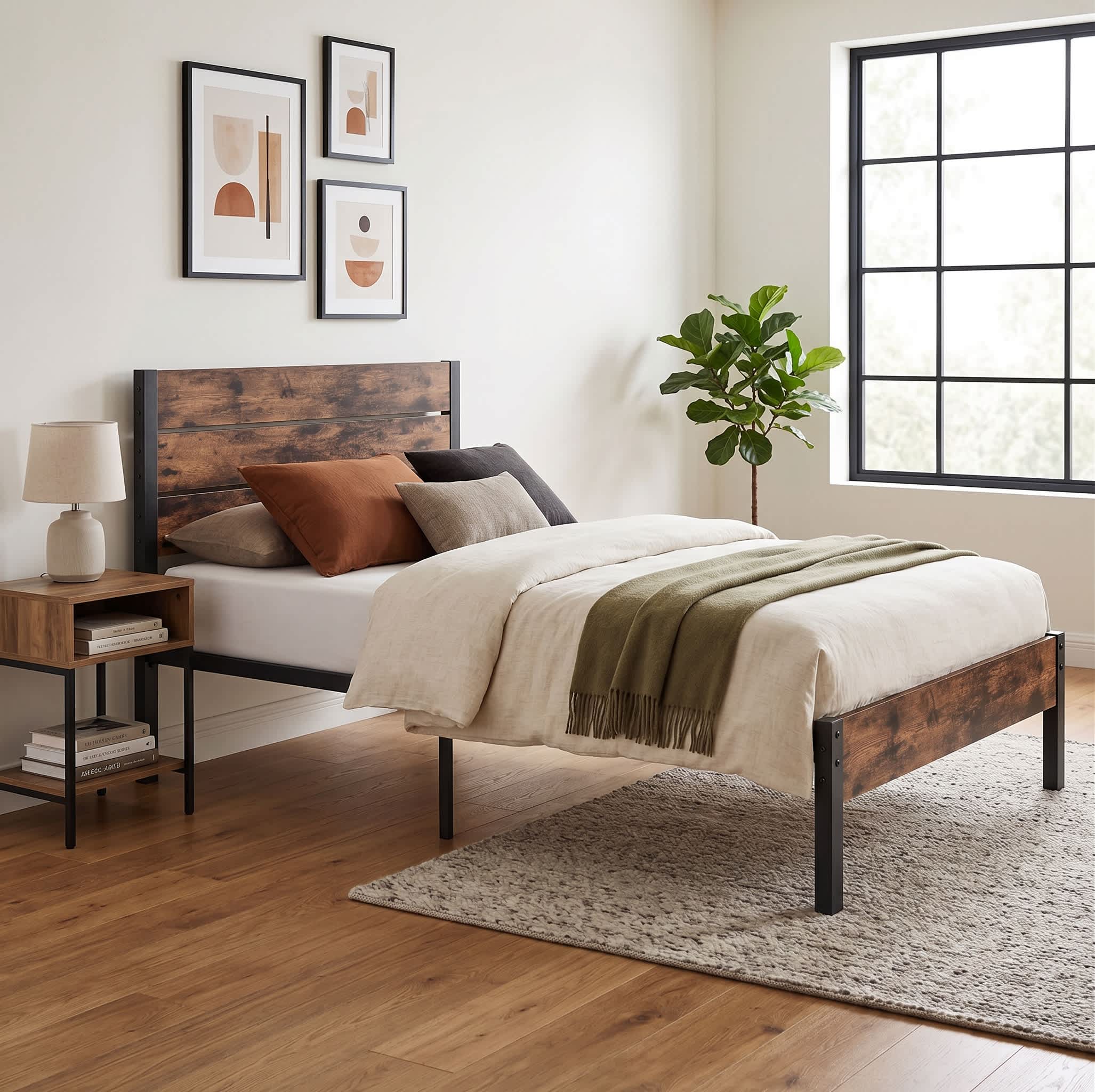 VERYKE Bed Frame with High Headboard and Mute Bar Twin Size Simple Bed ...