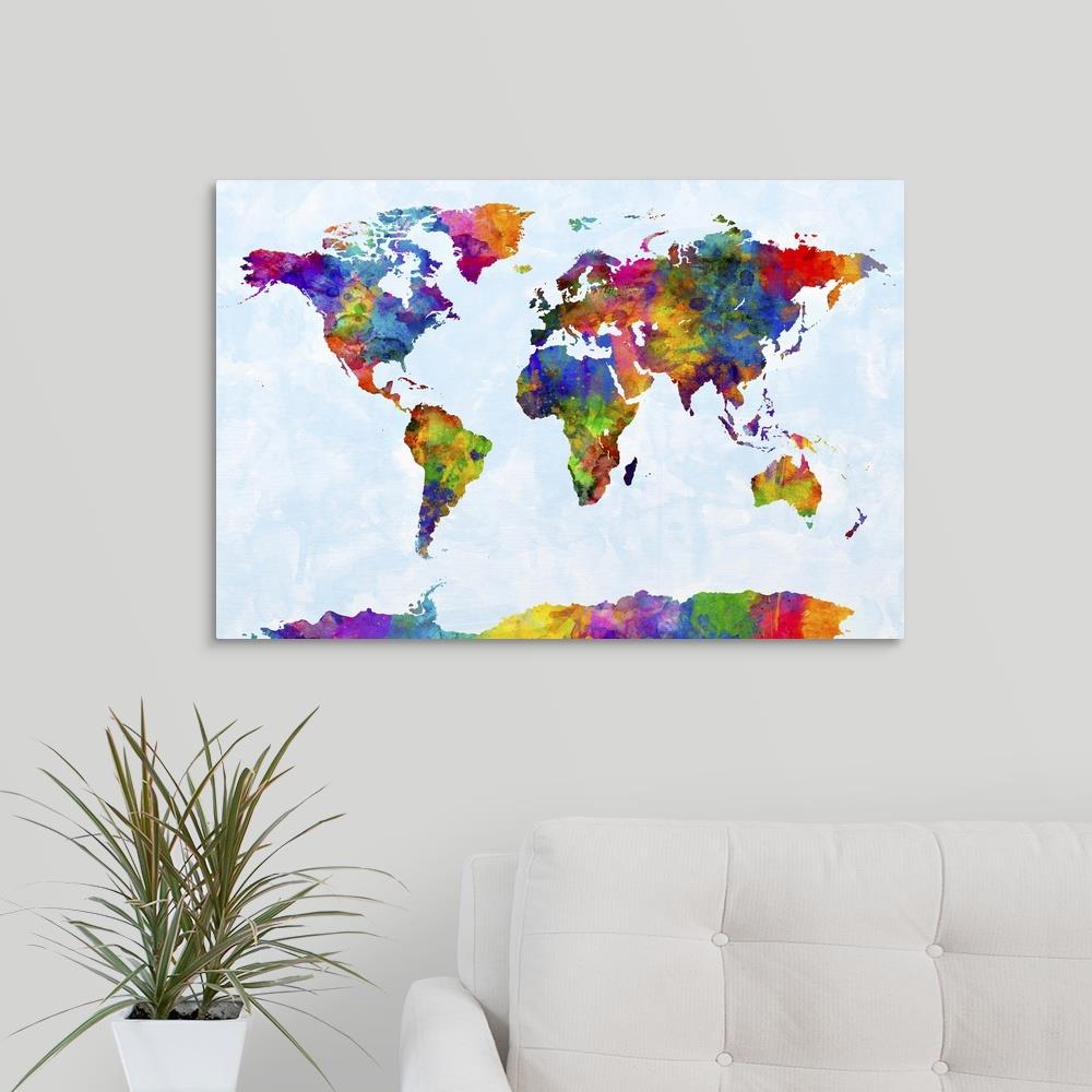 GreatBigCanvas Watercolor Map of the World Map 20-in H x 30-in W ...