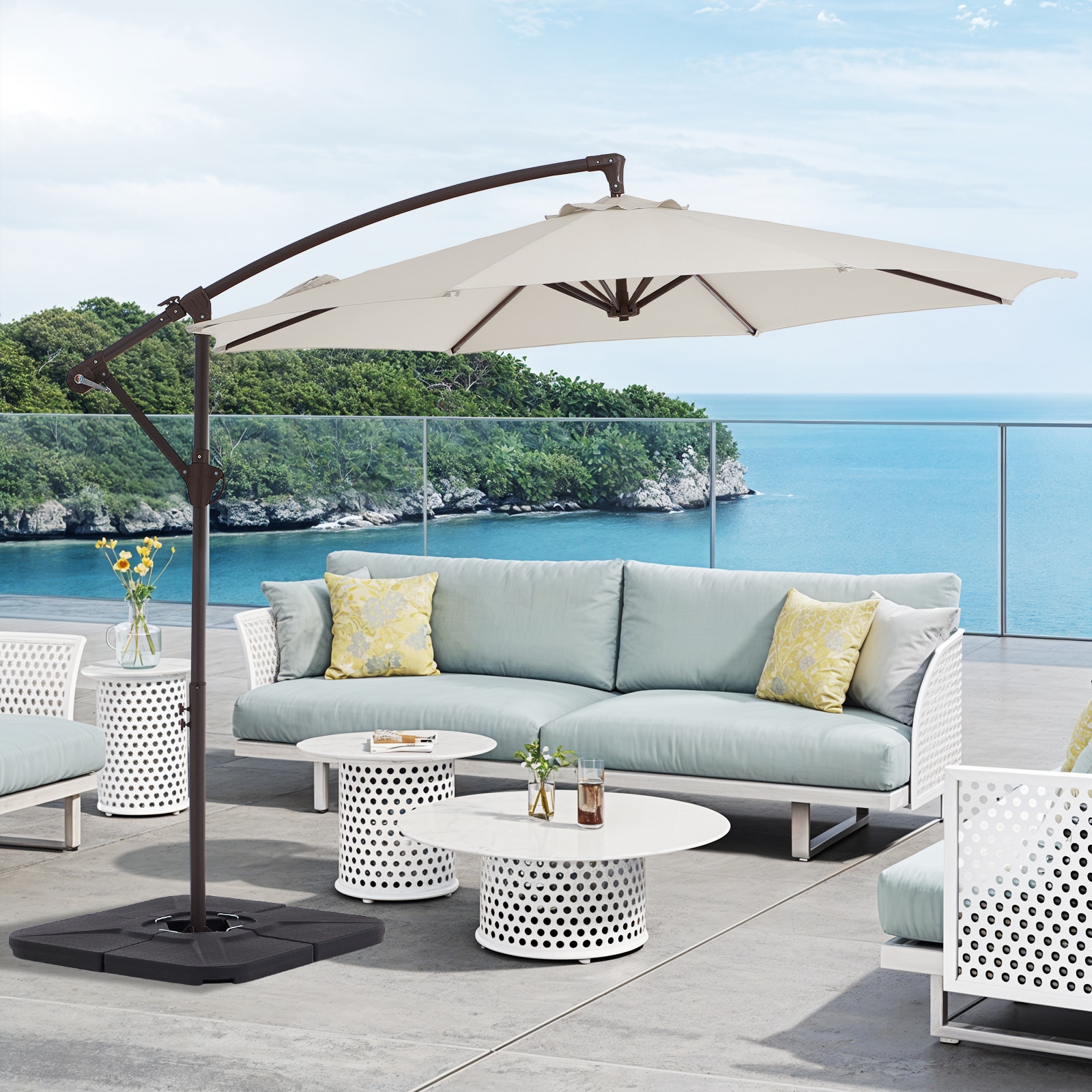 JEAREY JE-XHL-WH-Q 10-ft Aluminum Off-white Crank Offset Patio Umbrella