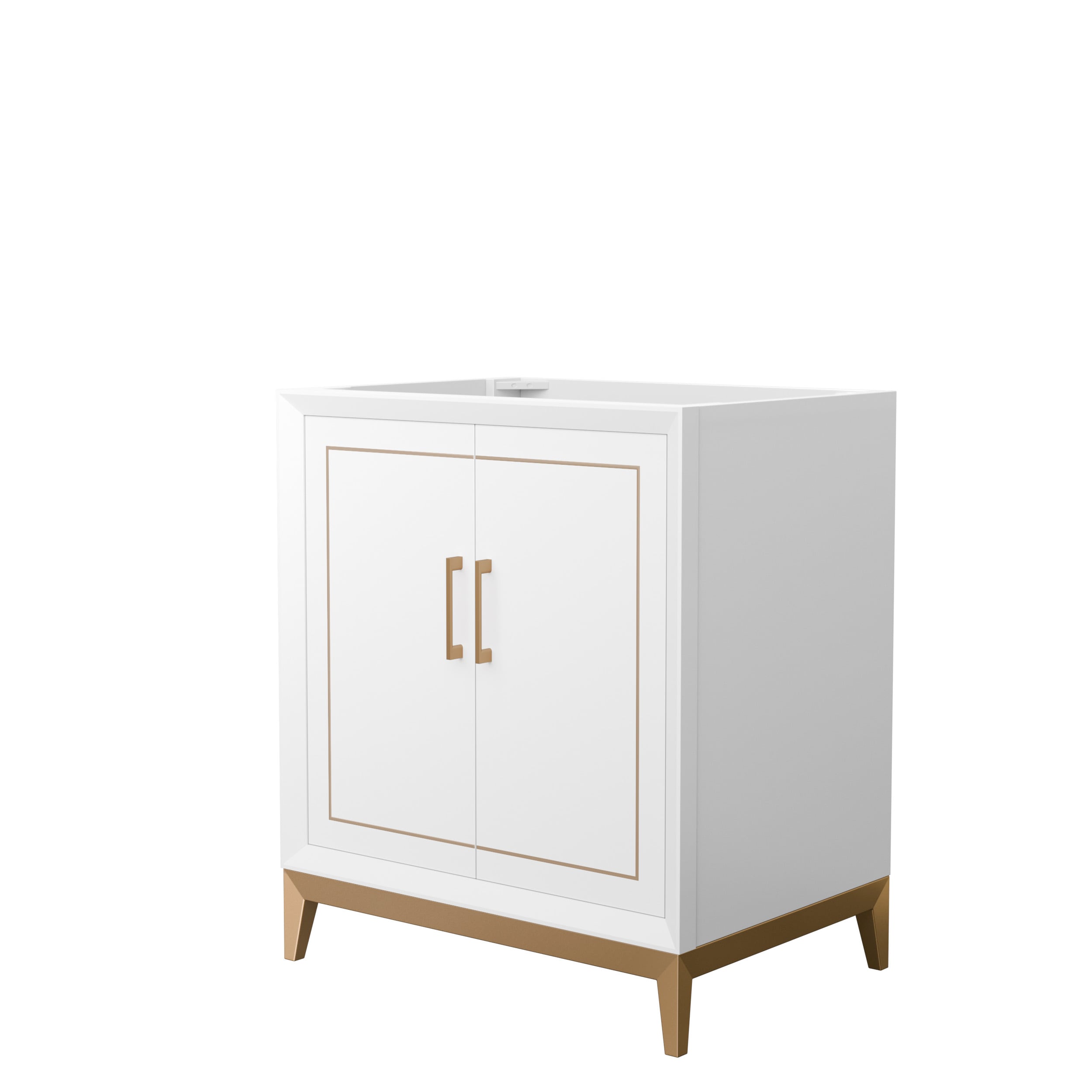 Wyndham Collection WCH515130SWZCXSXXMXX Marlena 30-in White with Satin Bronze Trim Bathroom Vanity Base Cabinet without Top