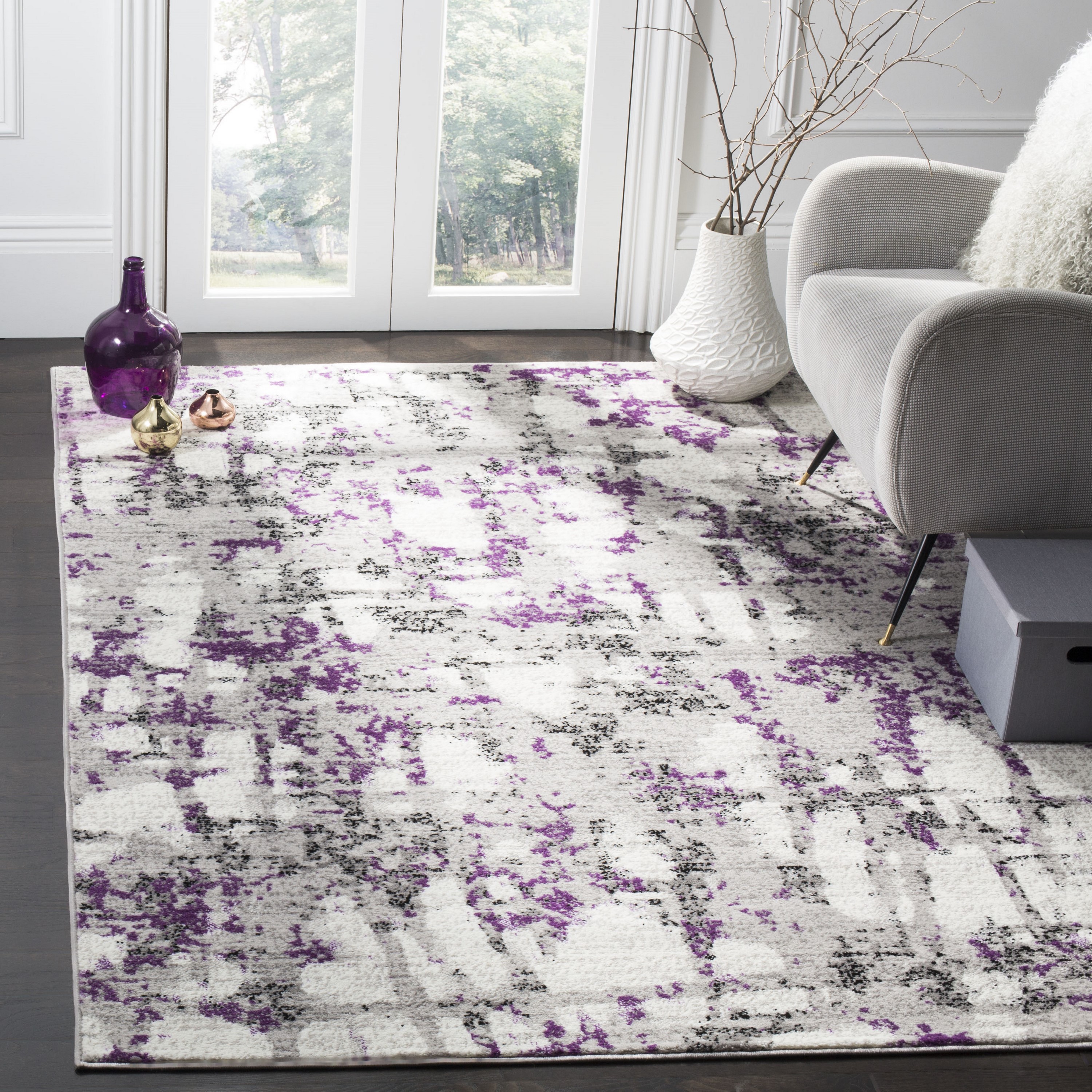 Safavieh SKY193R-4 Skyler Zinca 4 x 6 (ft) Loomed Polypropylene Gray/Purple Rectangular Indoor Abstract Area rug
