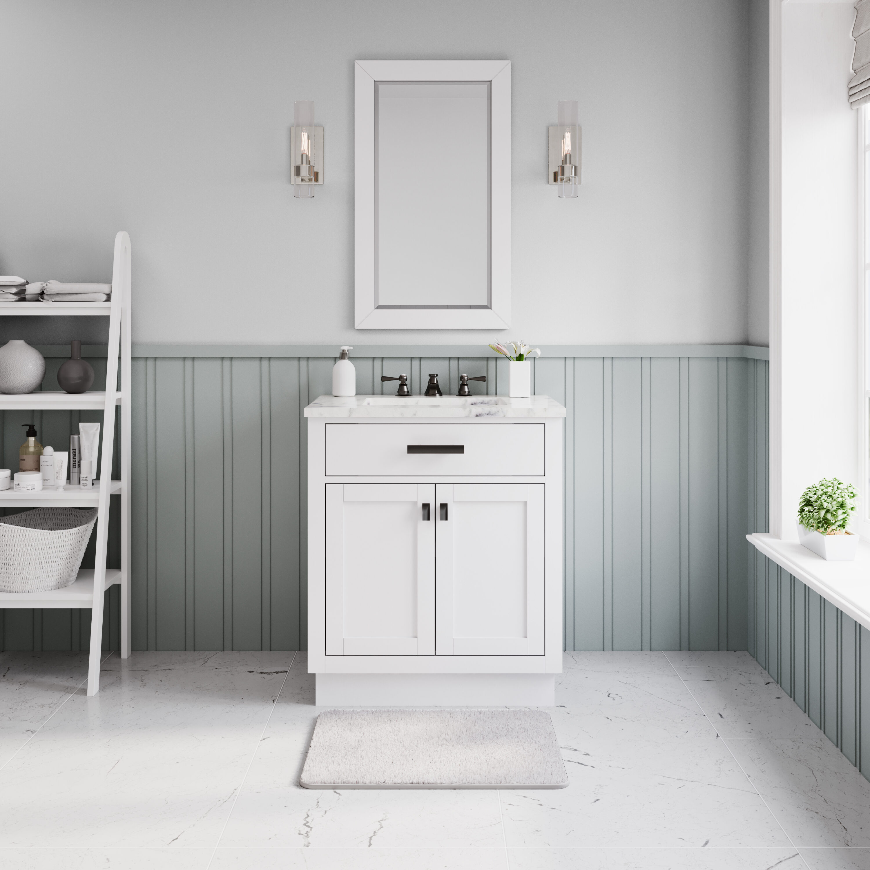 Water Creation HA30CW03PW-R24000000 Hartford 30-in Pure White Undermount Single sink Bathroom Vanity with White Marble Top (Mirror Included)