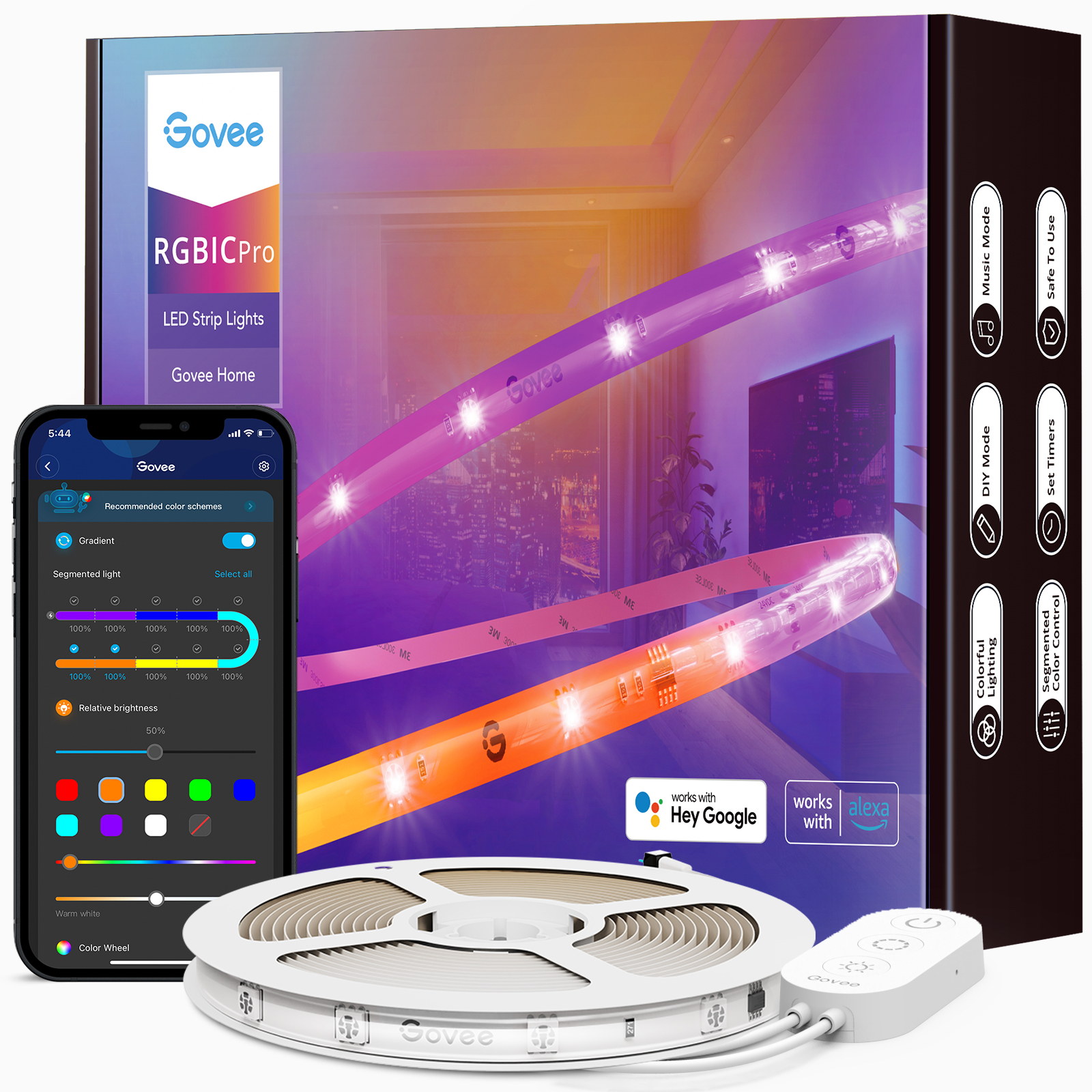  Govee 16.4ft RGBIC LED Strip Lights, WiFi Color Changing LED  Lights Segmented Control, Work with Alexa and Google Assistant, Music LED  Lights for Bedroom, Kitchen, Christmas Party : Tools & Home
