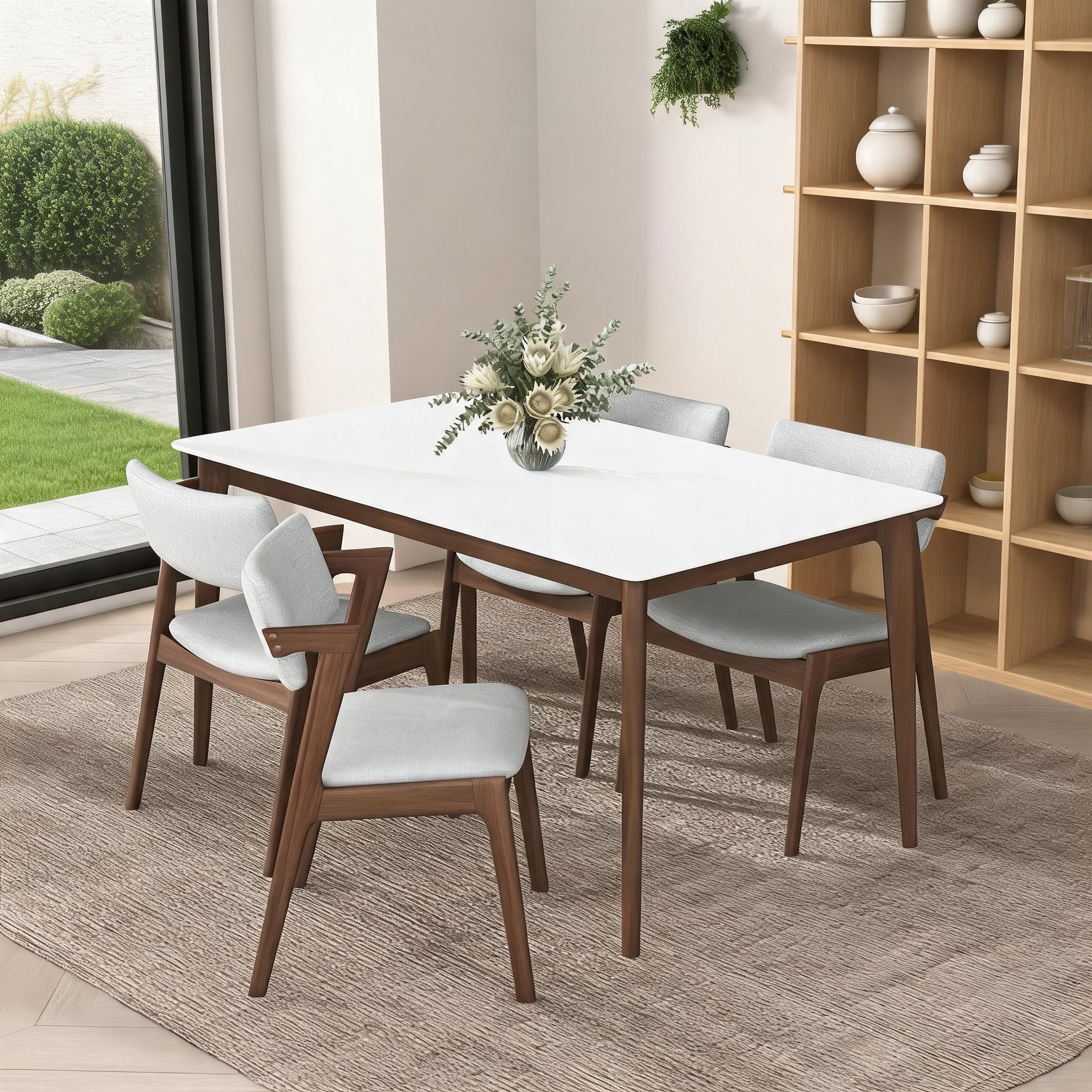 Watnature Dining and Entryway Use 4-Seater Mid-Century Modern Solid Wood Dining Table White Finish 60 Inches #1AA69UVZGQ6I