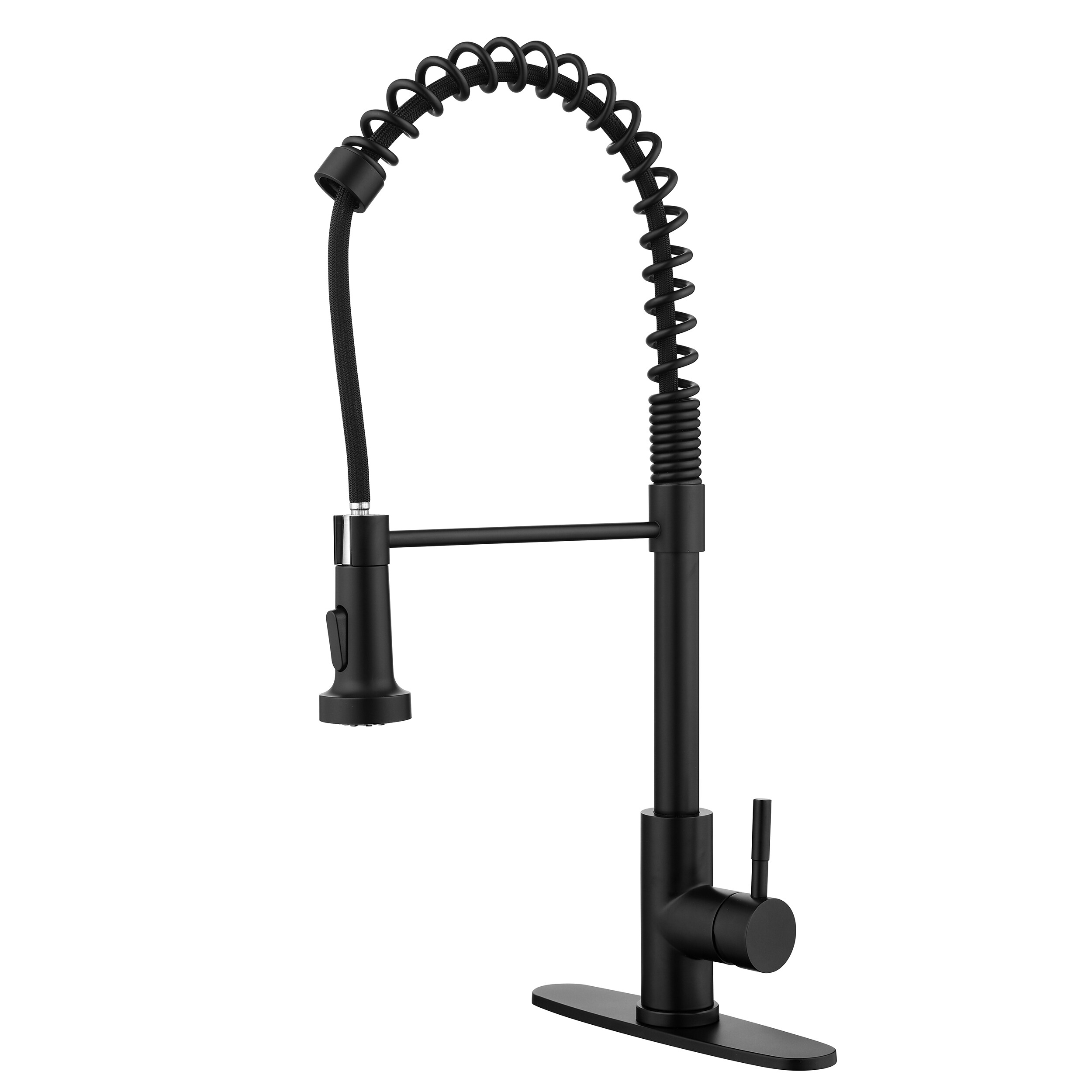 Utopia 4niture Matte Black Single Handle Pull-down Kitchen Faucet with Sprayer Function (Deck Plate Included)
