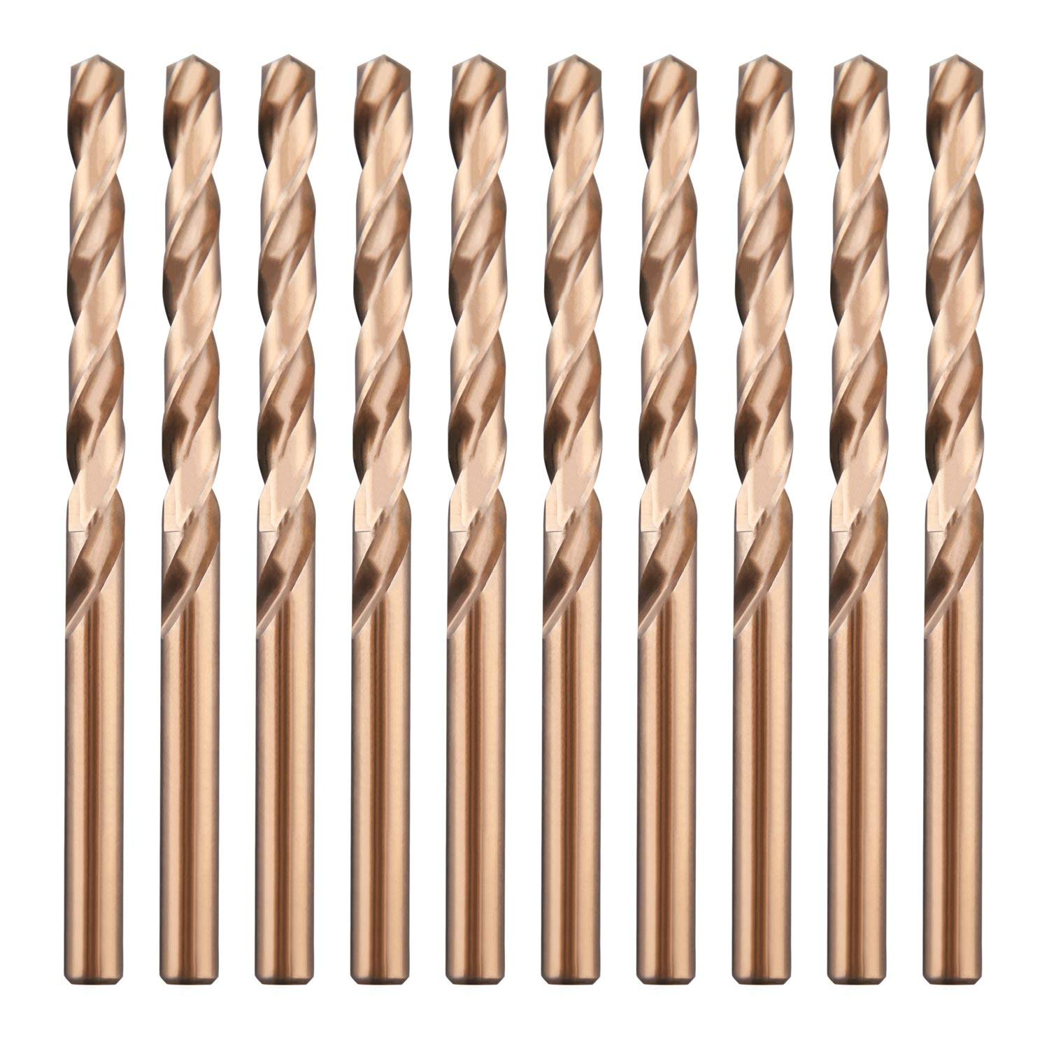 Etokfoks  1/4 Inch M35 Cobalt HSS Jobber Length Twist Drill Bit Straight Shank Heavy Duty Pack of 10 for Stainless Steel Cast Iron Metal