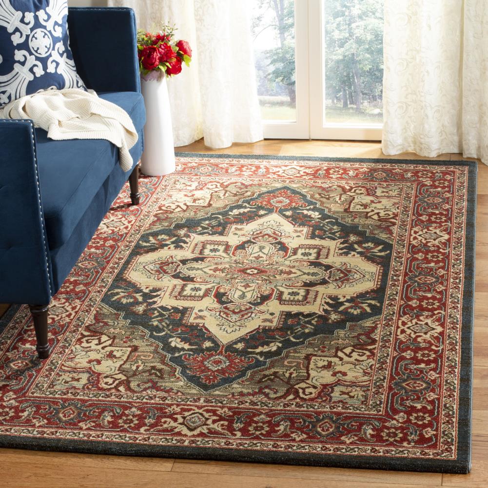 Safavieh Mahal Zaloa 8 x 11 Navy/Red Indoor Floral/Botanical Oriental Area Rug