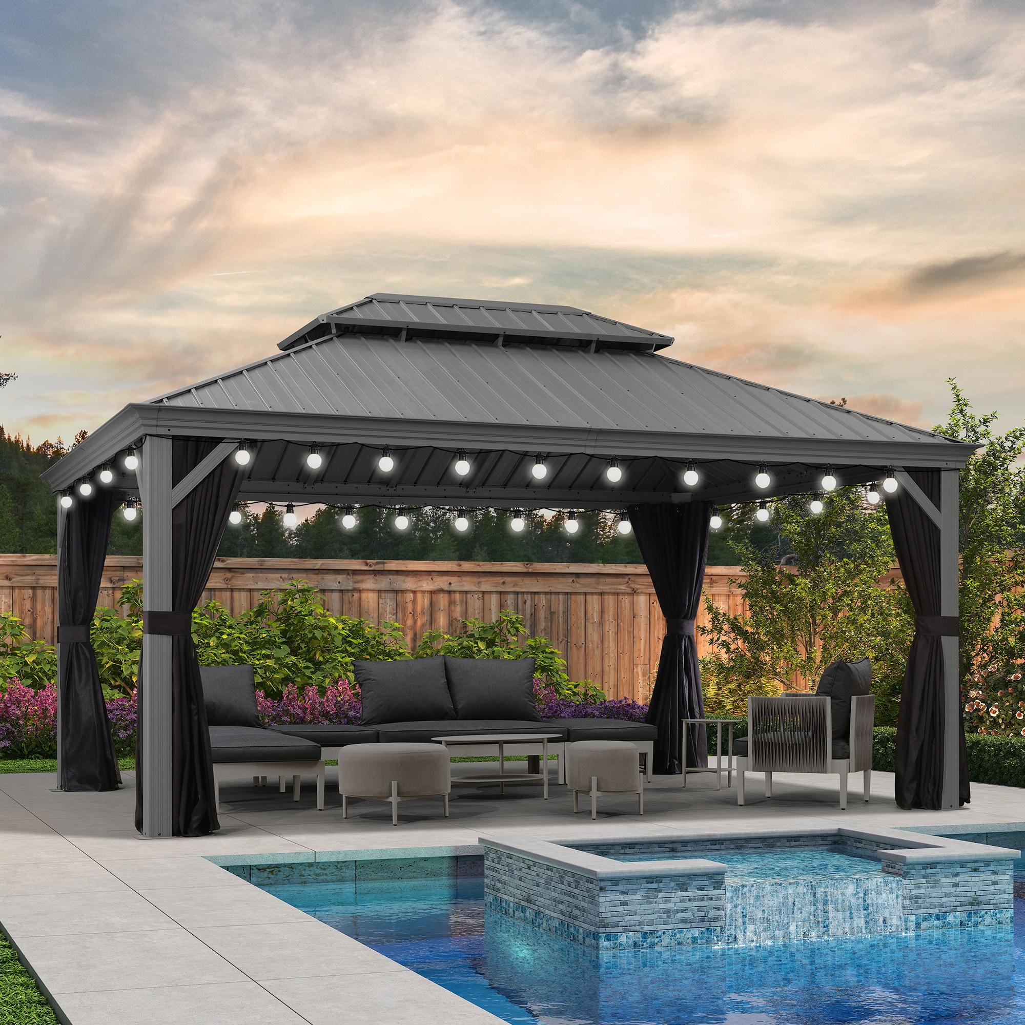 PURPLE LEAF LSHSHTG1216-DP4 16-ft x 12-ft Hardtop Gazebo Light Gray Gazebo with Hardtop Roof (Screen Included)