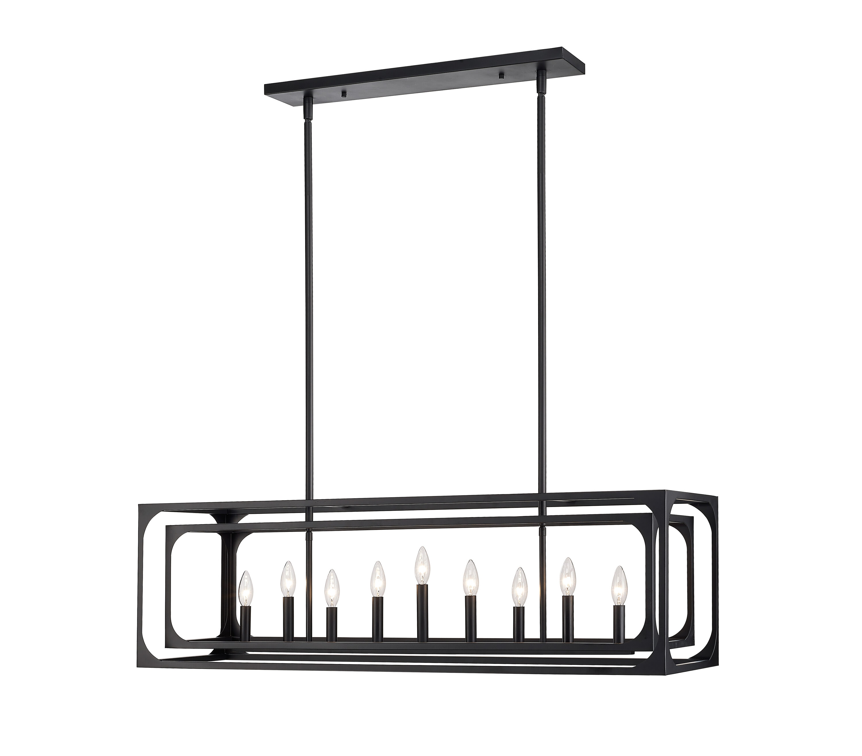 Matte Black Industrial 9-Light Linear Candle Chandelier