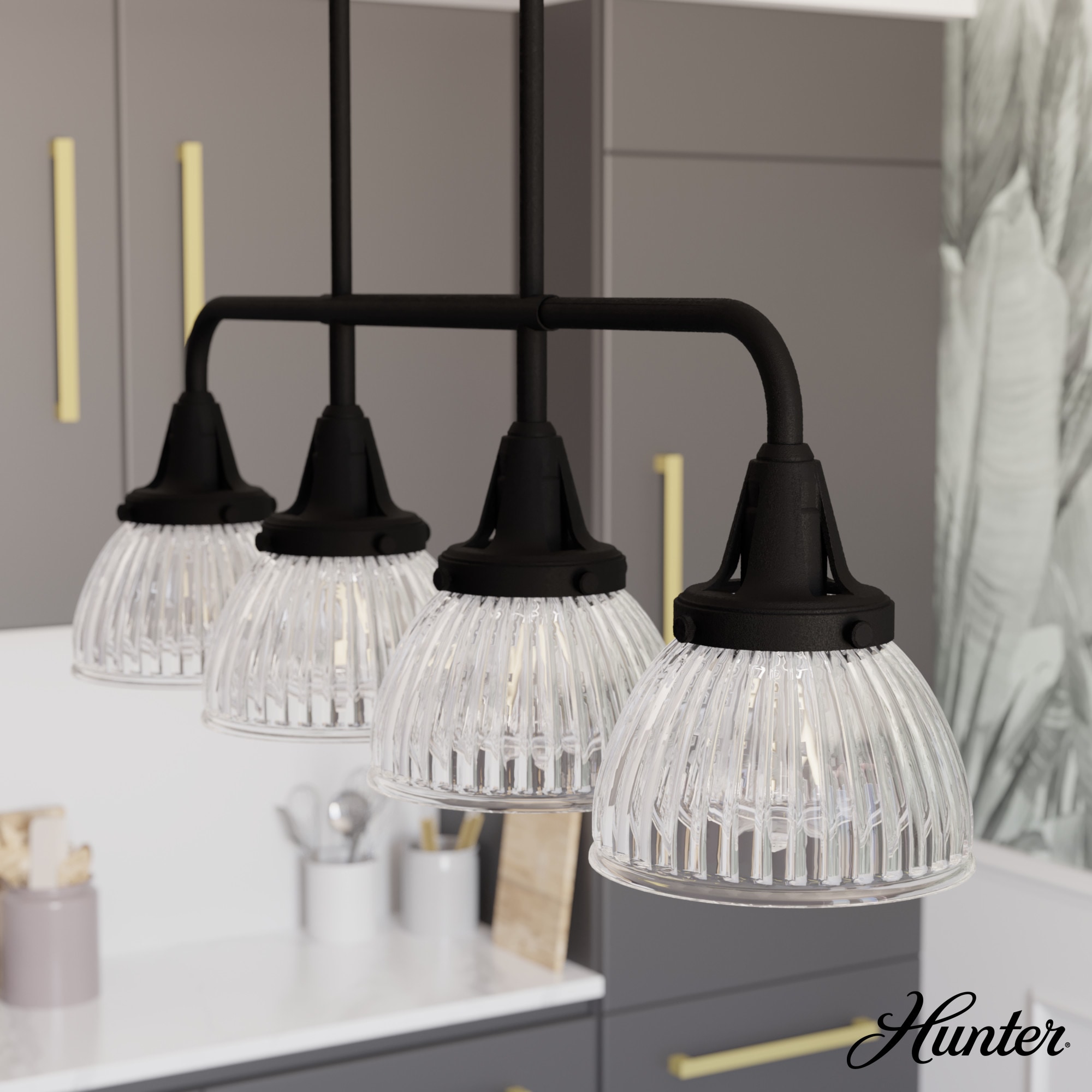 Hunter Cypress Grove 4-Light Matte Black Transitional Led Crystal Chandelier