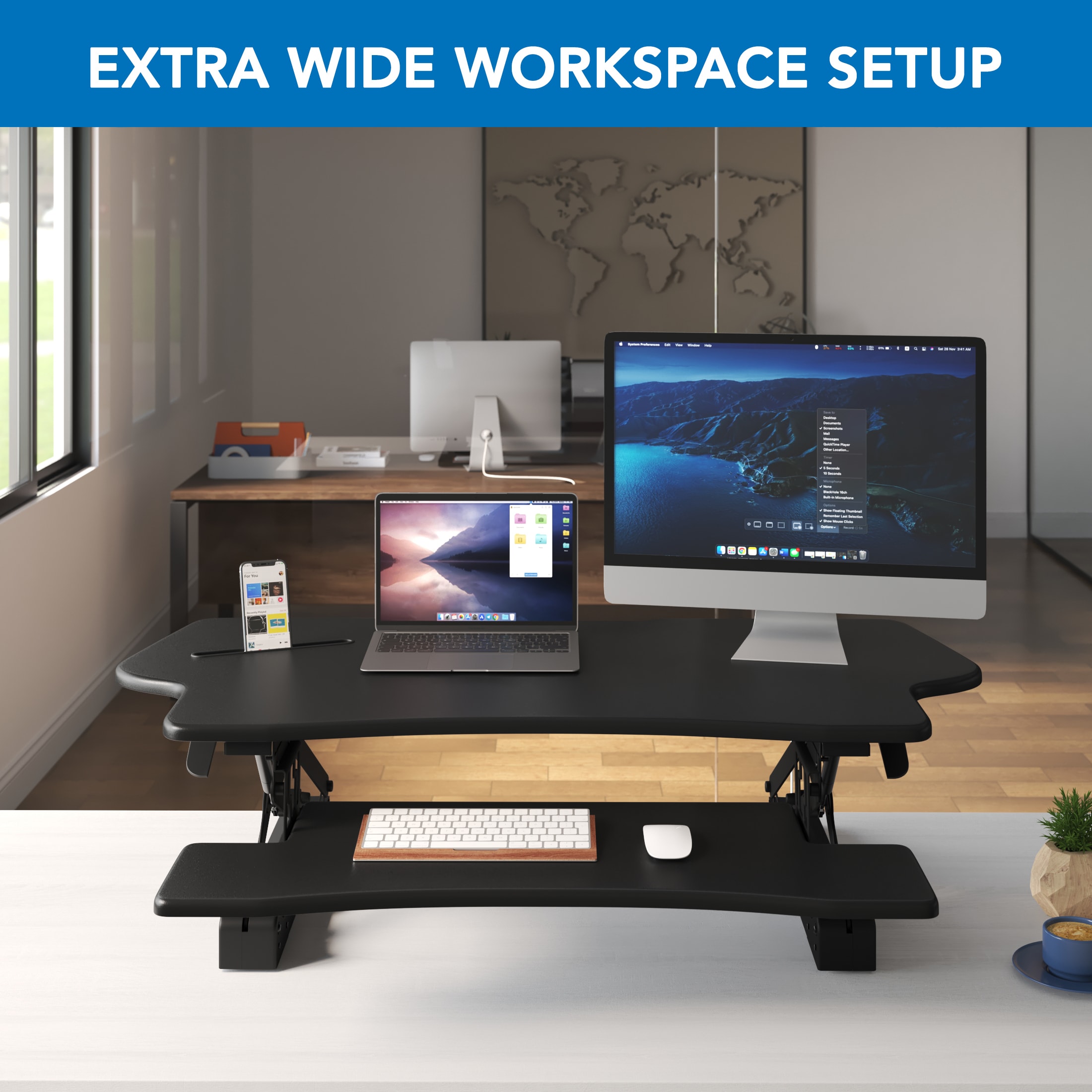 ErgoFlex Black Metal 50.6" Wide Standing Desk Converter with Gas Spring