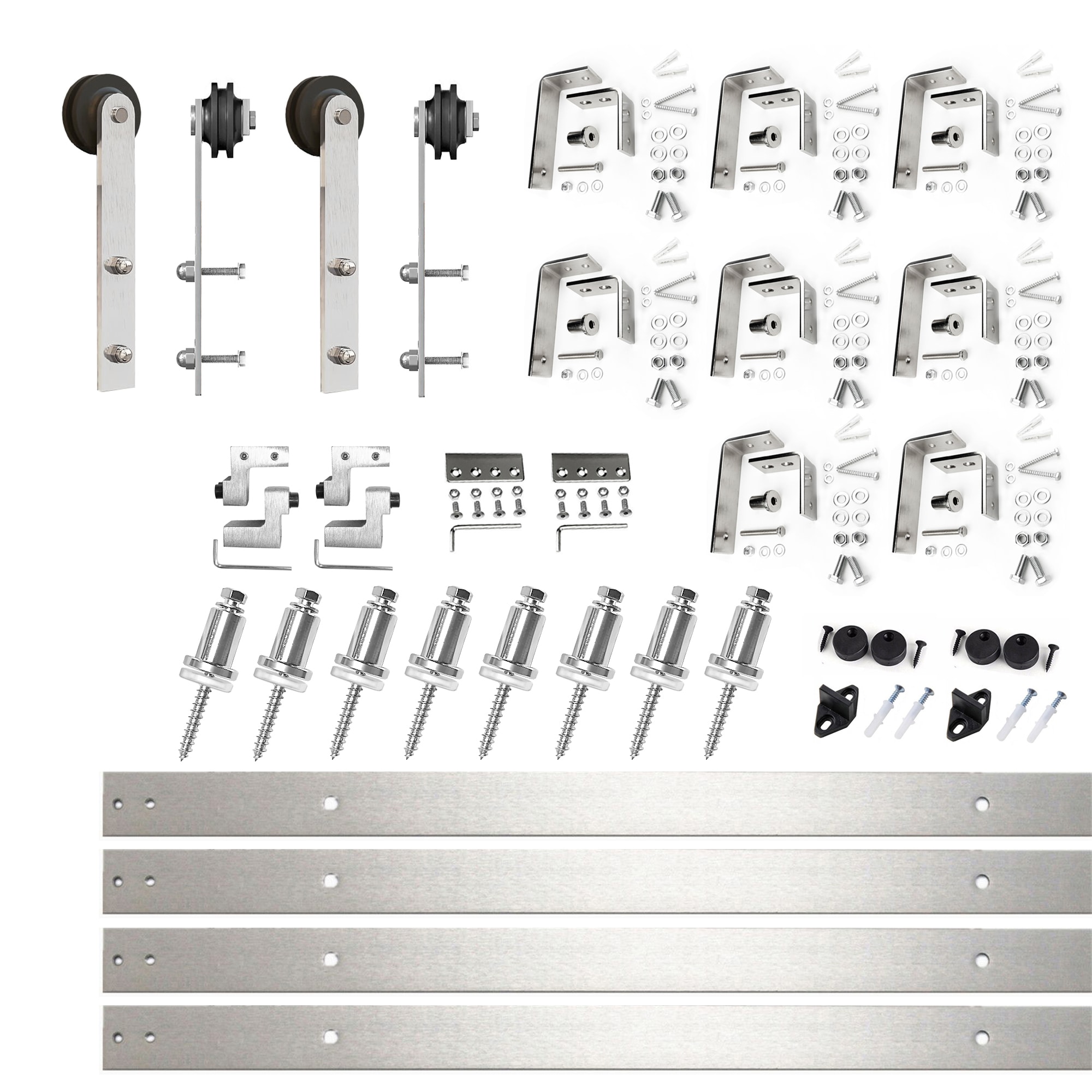 HOMACER ZT4DNZ120C 120-in Brushed Brushed Nickel Indoor I-strap Double bypass Barn door hardware kit