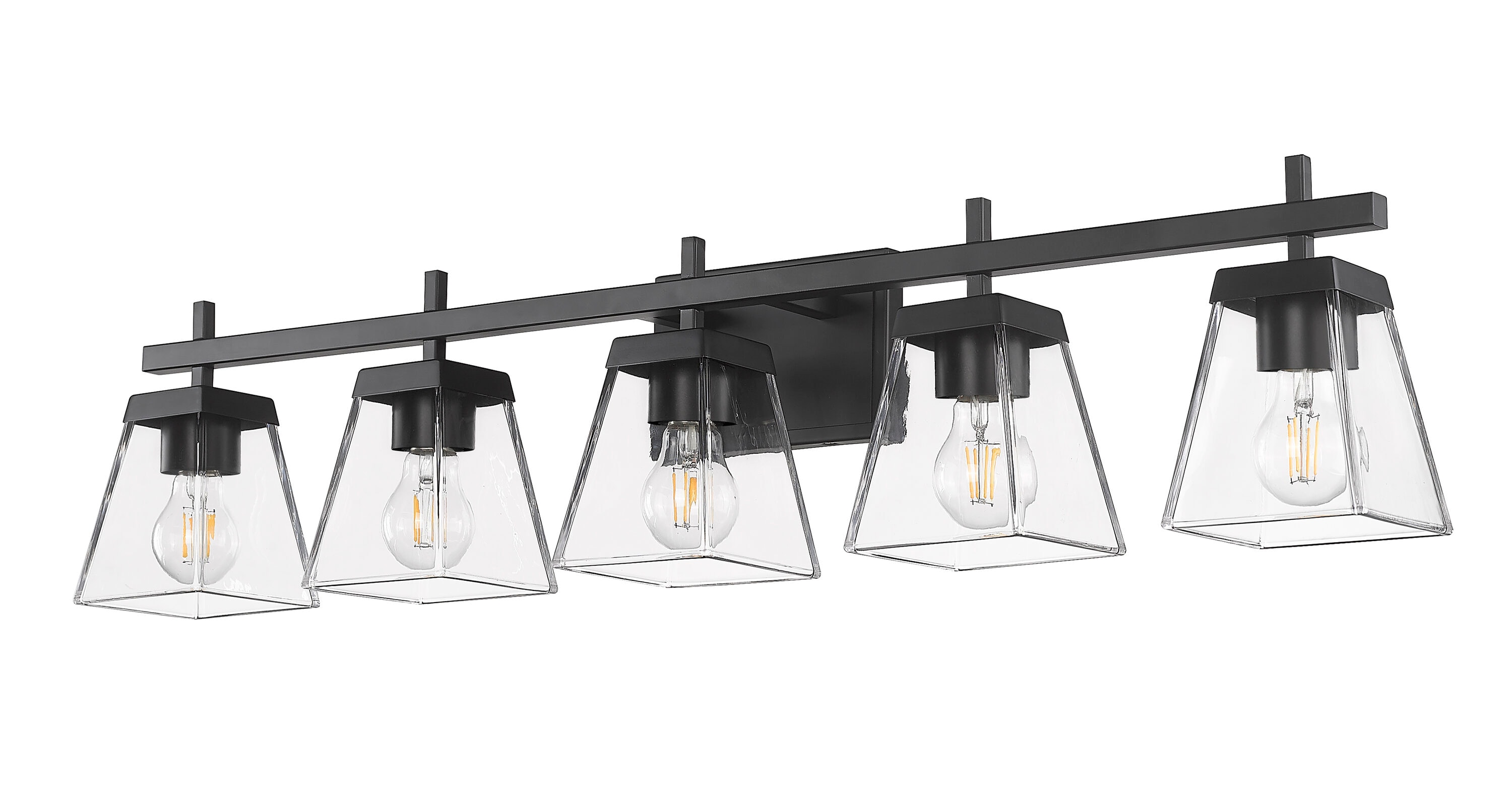 Lauren Matte Black Steel 5-Light Vanity Fixture with Clear Glass Shades